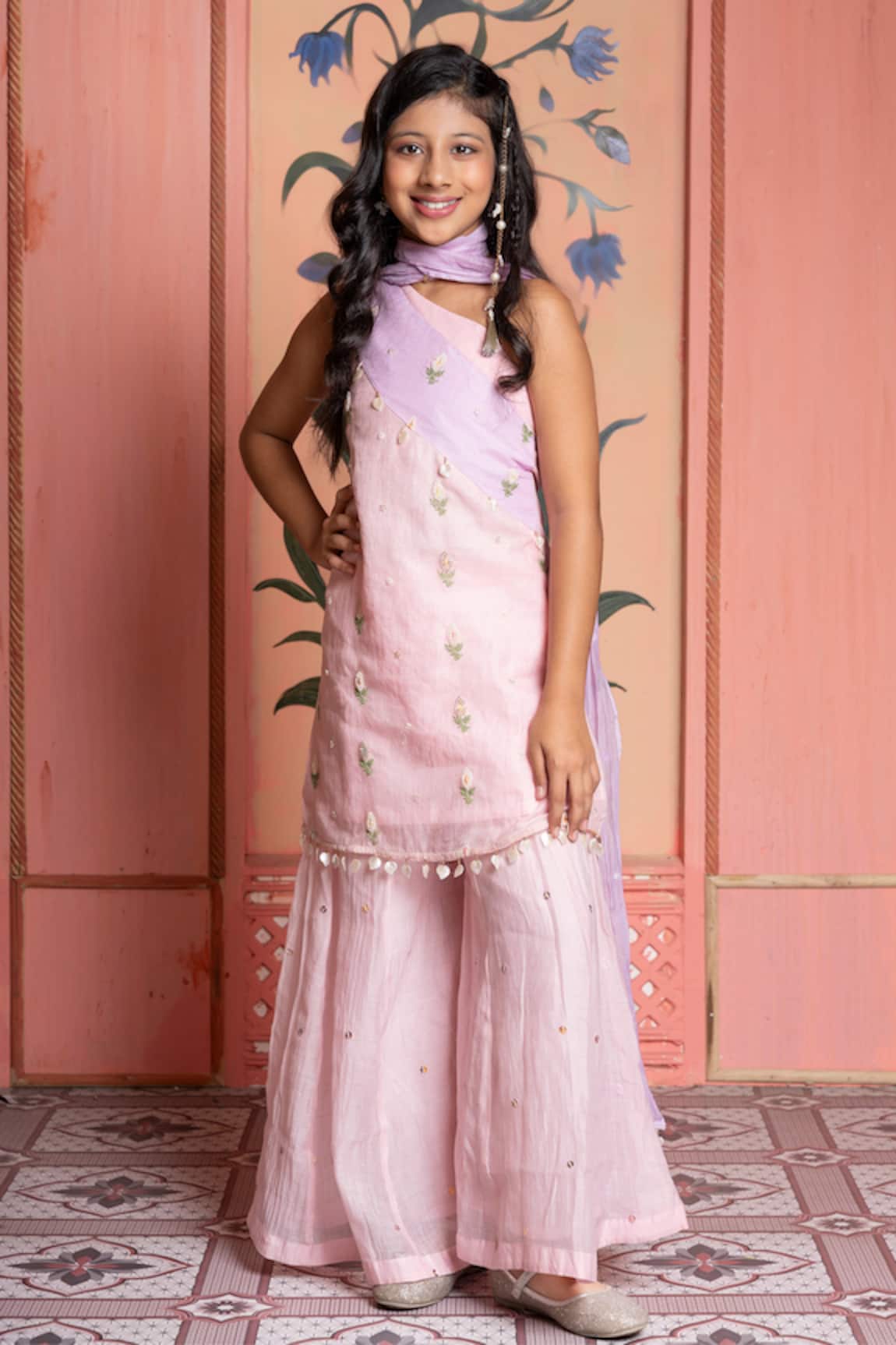 Kirti Agarwal - Pret N Couture Blush Pink & Lavender Kurta Sharara Set 