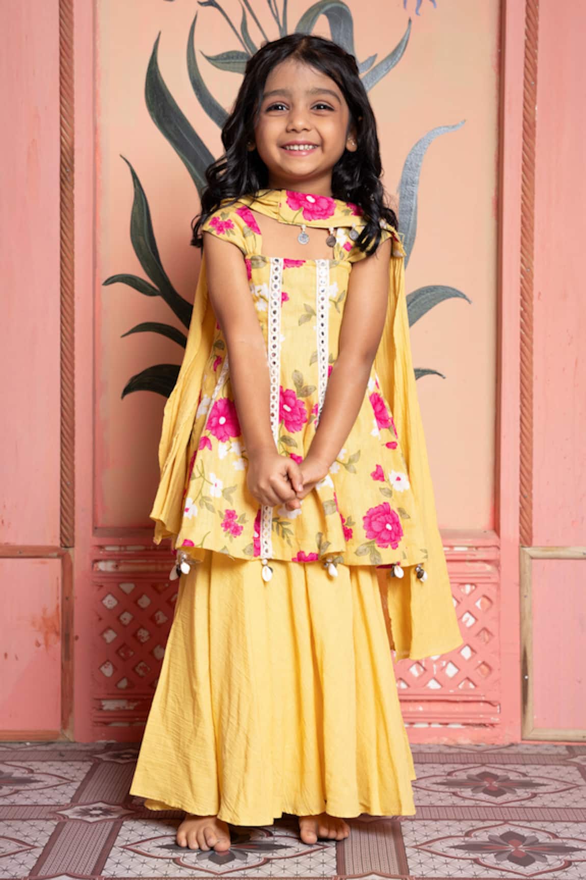 Kirti Agarwal - Pret N Couture Floral Print Yellow Kurta Palazzo Set 