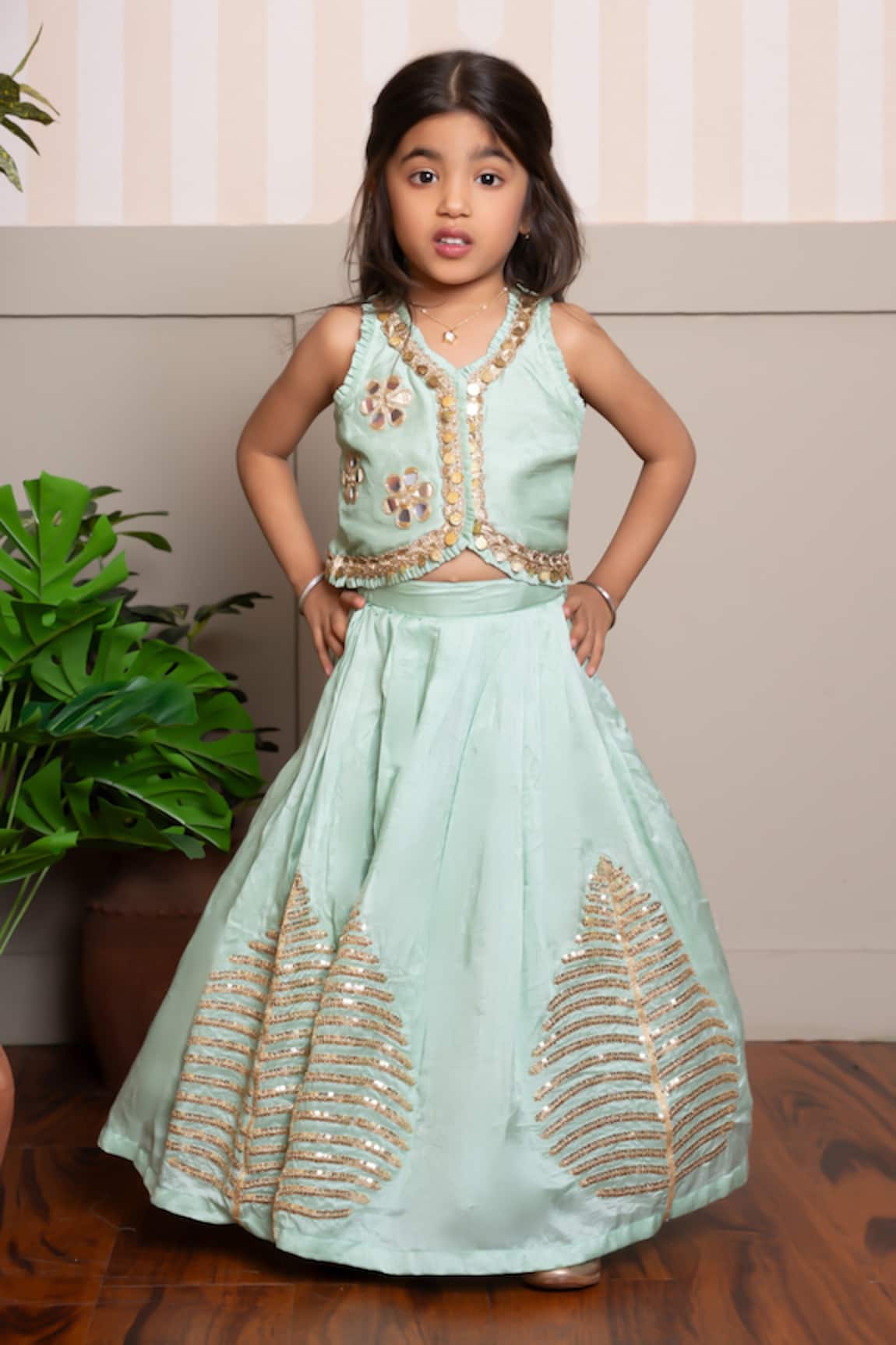 Kirti Agarwal - Pret N Couture Mint Green Embroidered Lehenga Set 