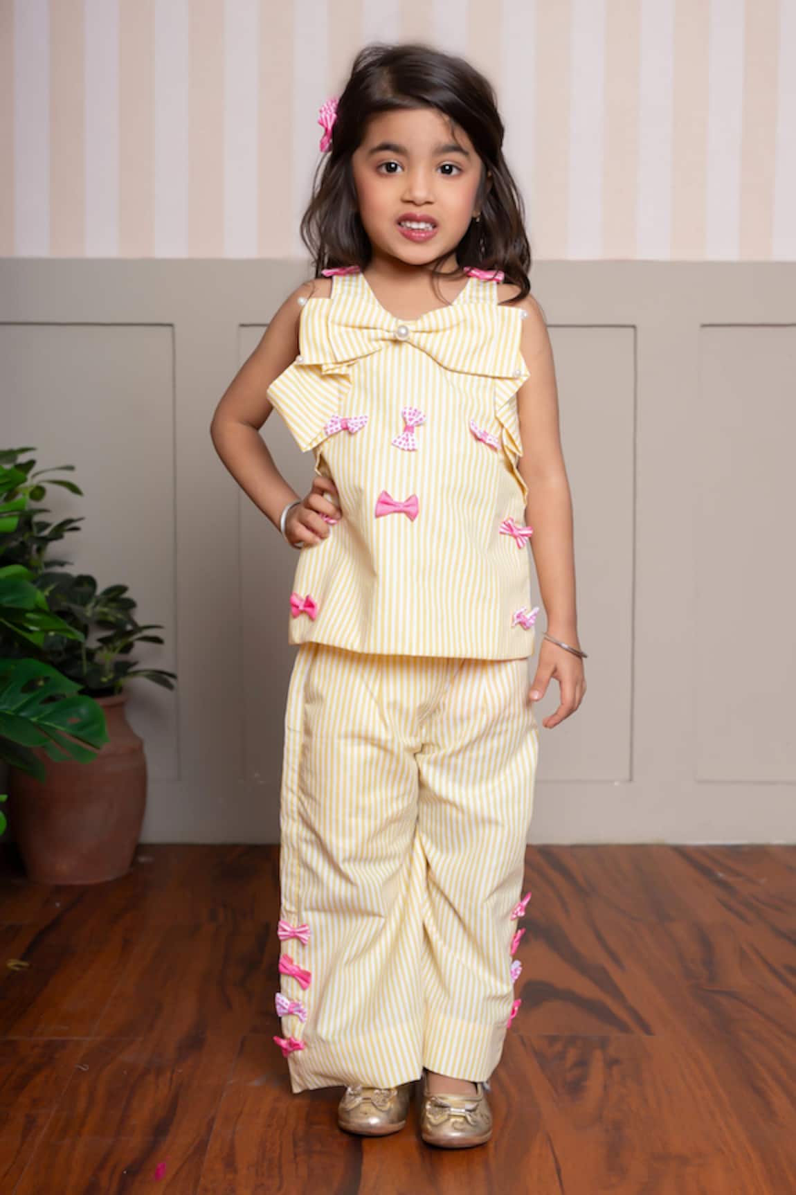 Kirti Agarwal - Pret N Couture Yellow Striped Top & Palazzo Set 