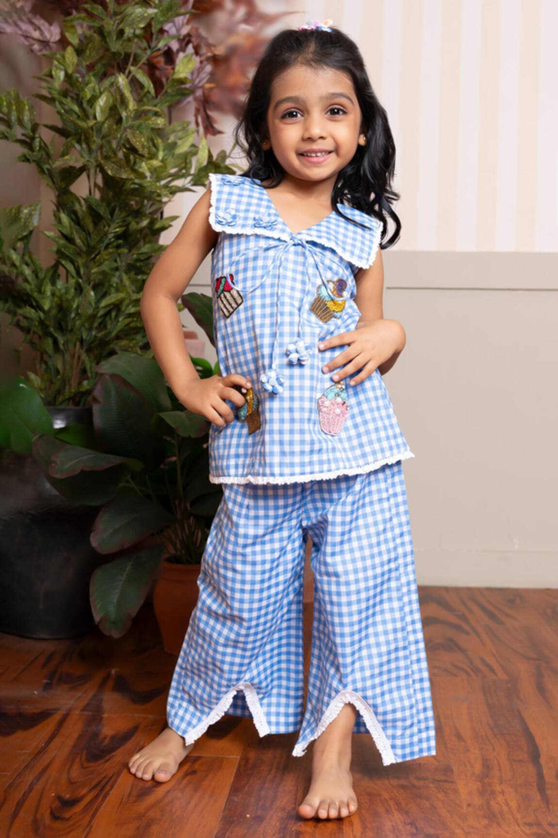 Kirti Agarwal - Pret N Couture Blue Gingham Top & Palazzo Set 