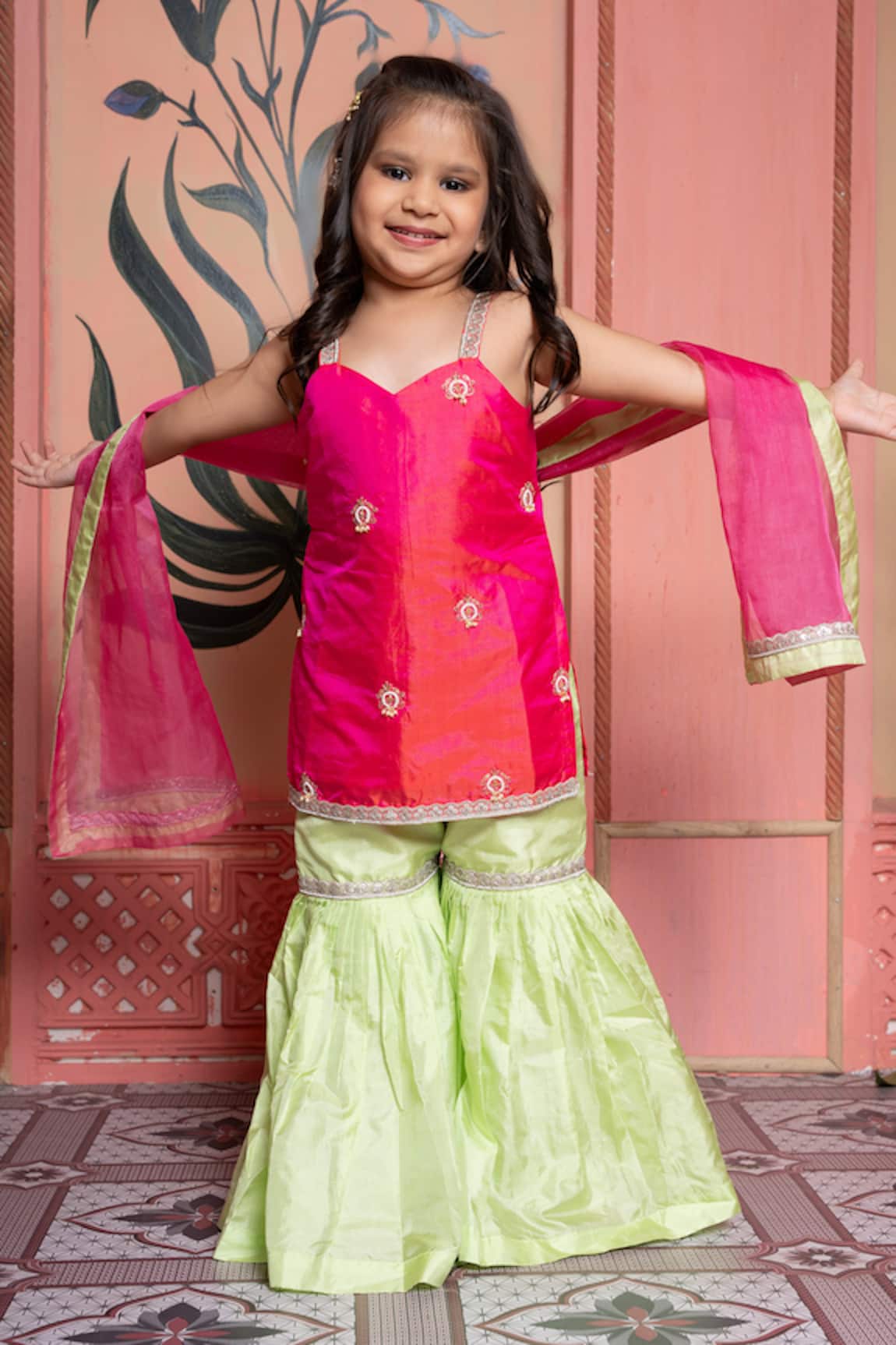 Kirti Agarwal - Pret N Couture Pink & Green Kurta Sharara Set 