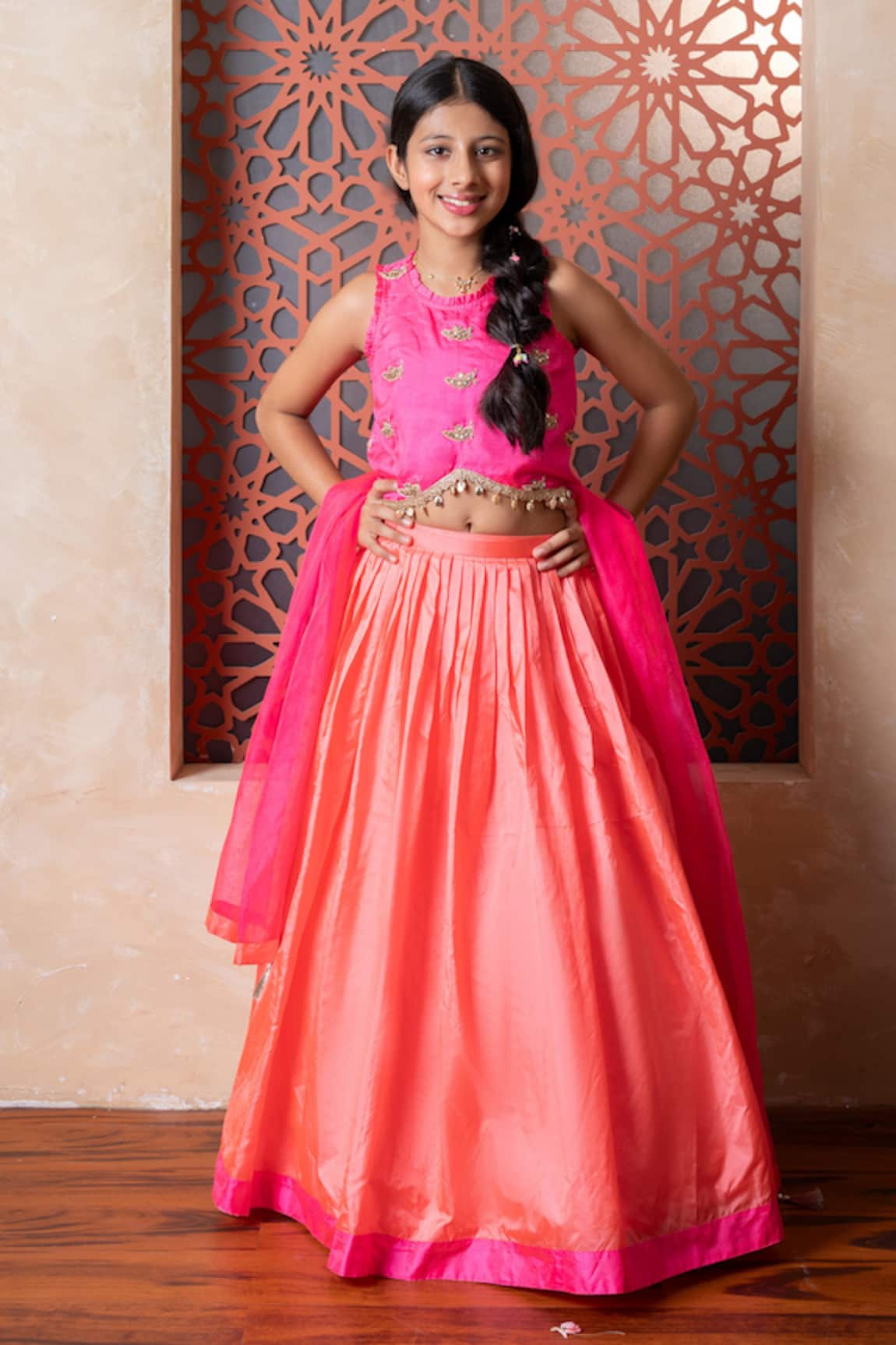 Kirti Agarwal - Pret N Couture Pink & Orange Lehenga Set 