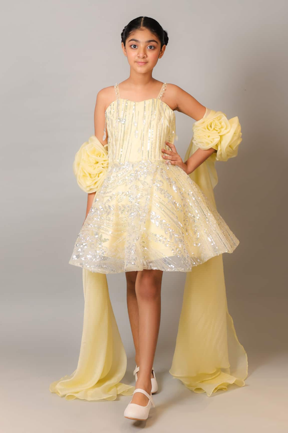 Kirti Agarwal - Pret N Couture Yellow Designer Dress with Drape Sleeves 