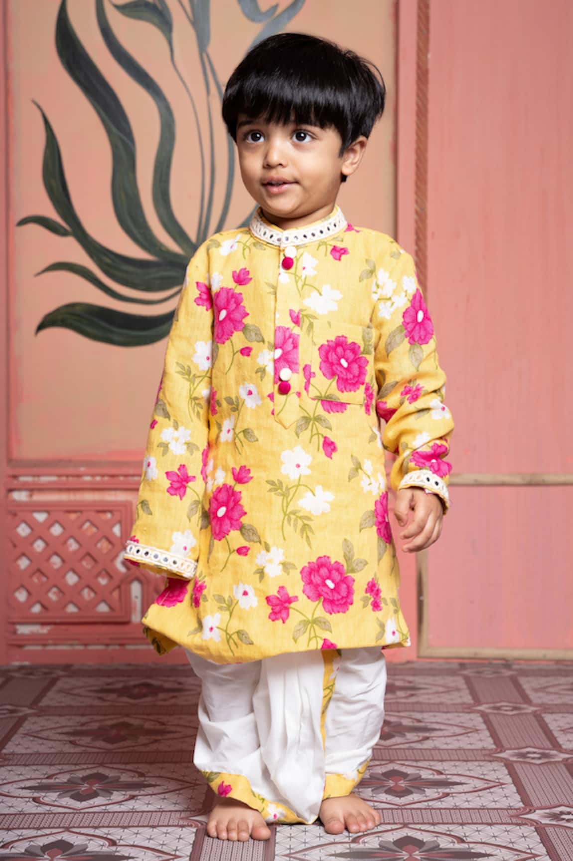 Kirti Agarwal - Pret N Couture Yellow Floral Kurta & Dhoti Pant Set 
