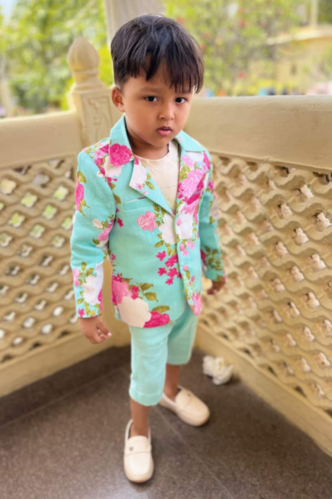 Kirti Agarwal - Pret N Couture Floral Print Sea Green Blazer & Pant Set 