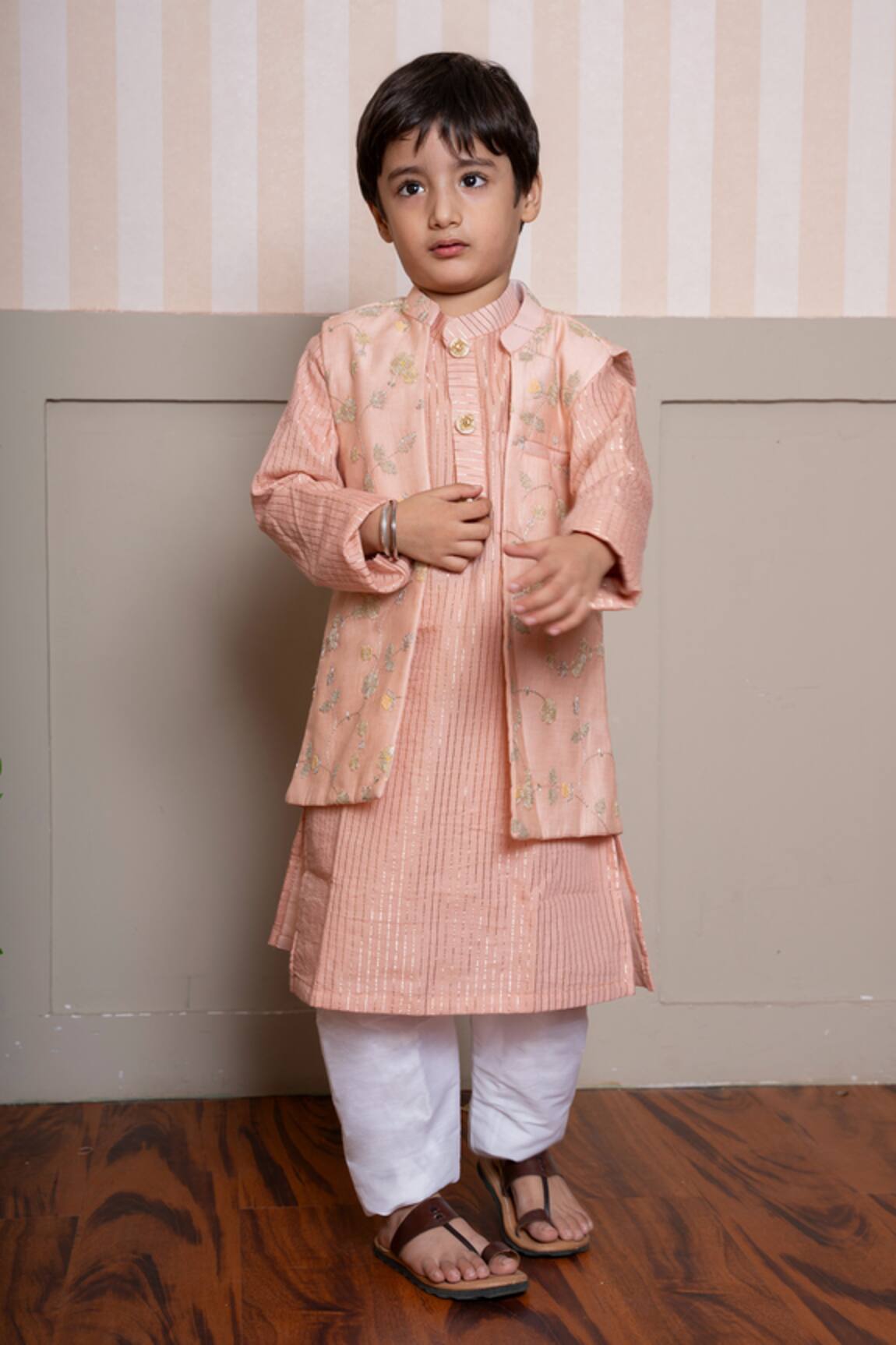 Kirti Agarwal - Pret N Couture Peach Designer Kurta Jacket Pyjama Set 