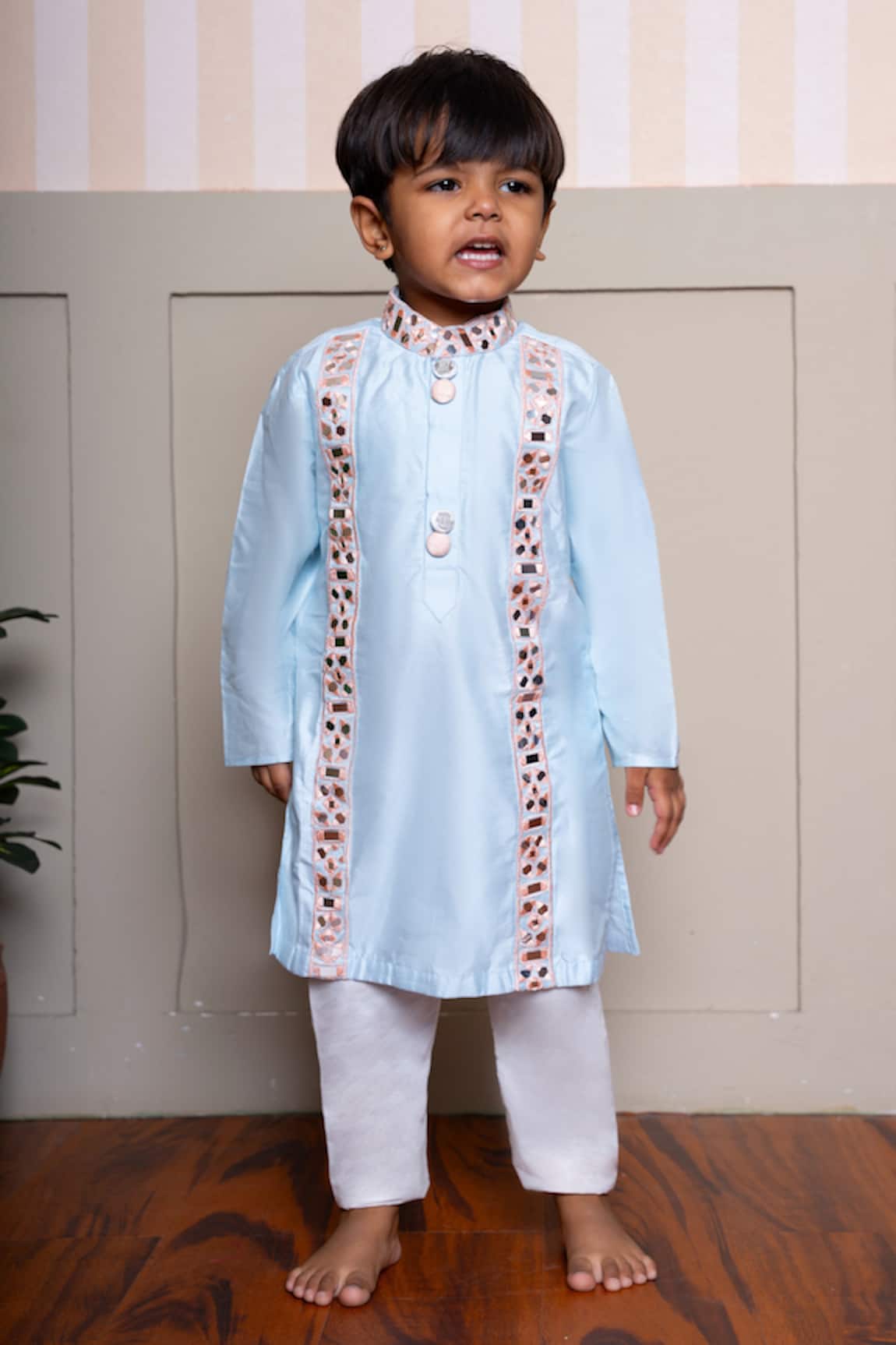Kirti Agarwal - Pret N Couture Powder Blue Kurta & Pyjama Set 