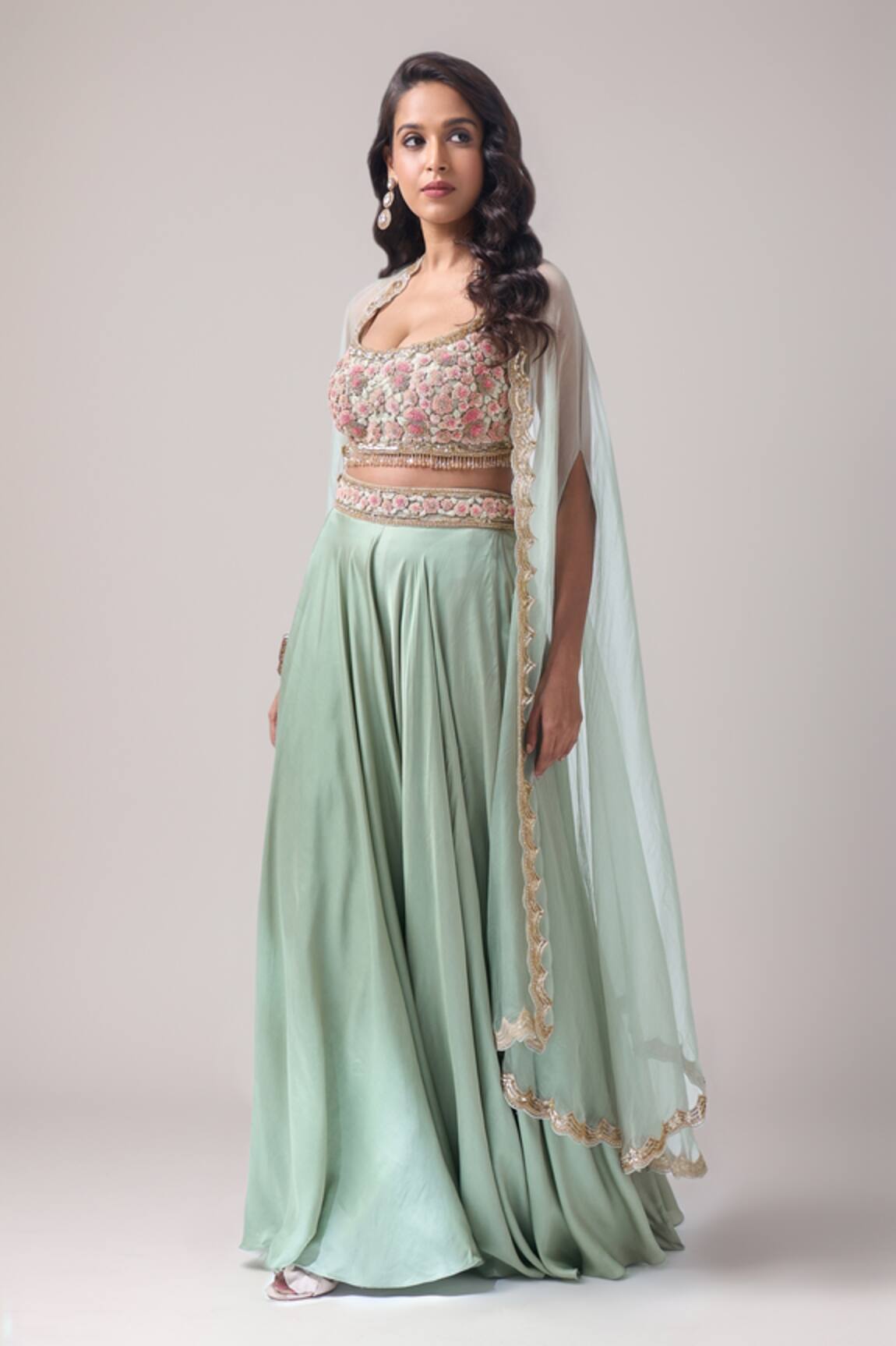 Neha Mehta Couture Mint Green Hand Embroidered Sharara Set 