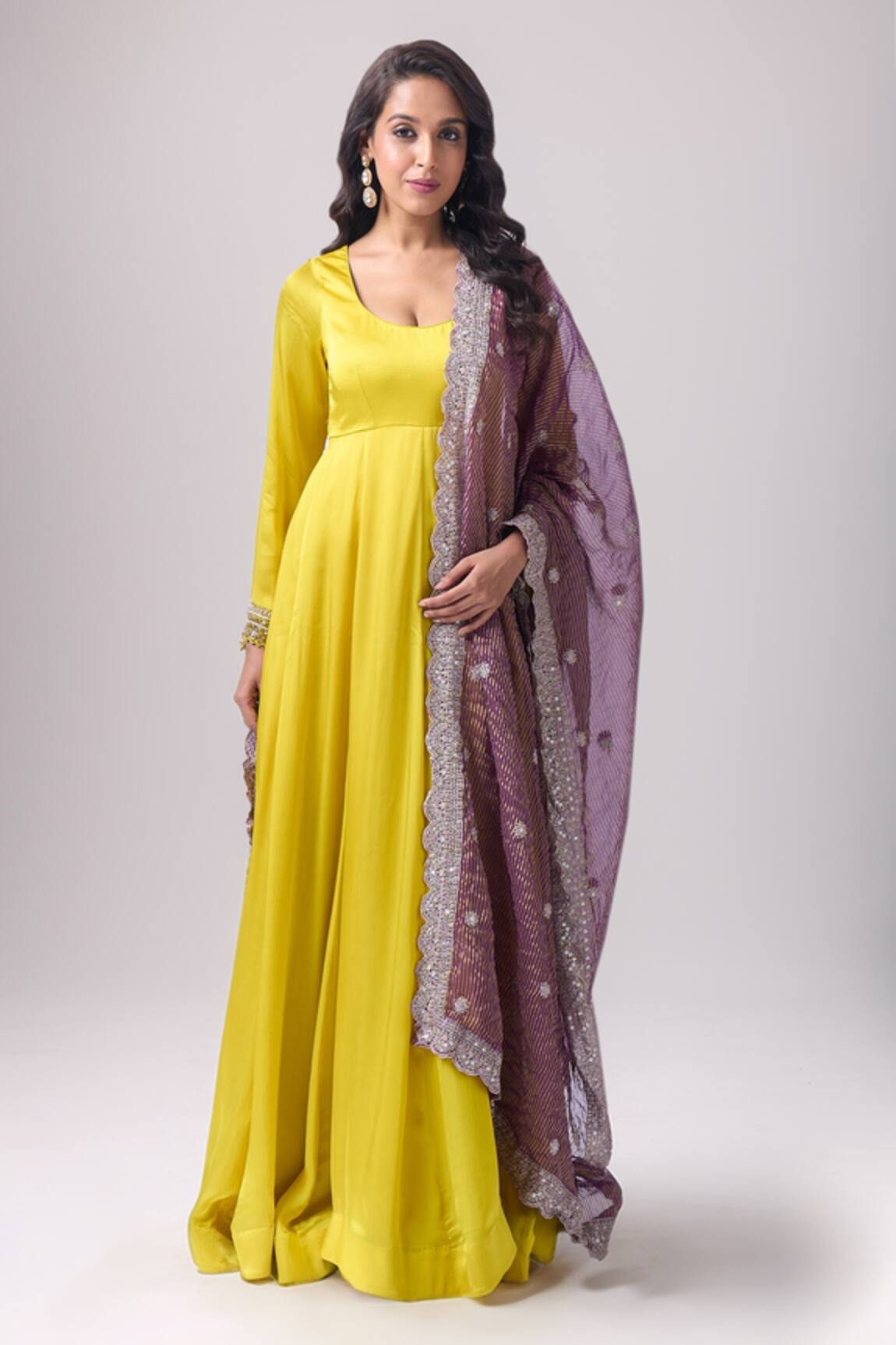 Neha Mehta Couture Hand Embroidered Mustard Anarkali Set 