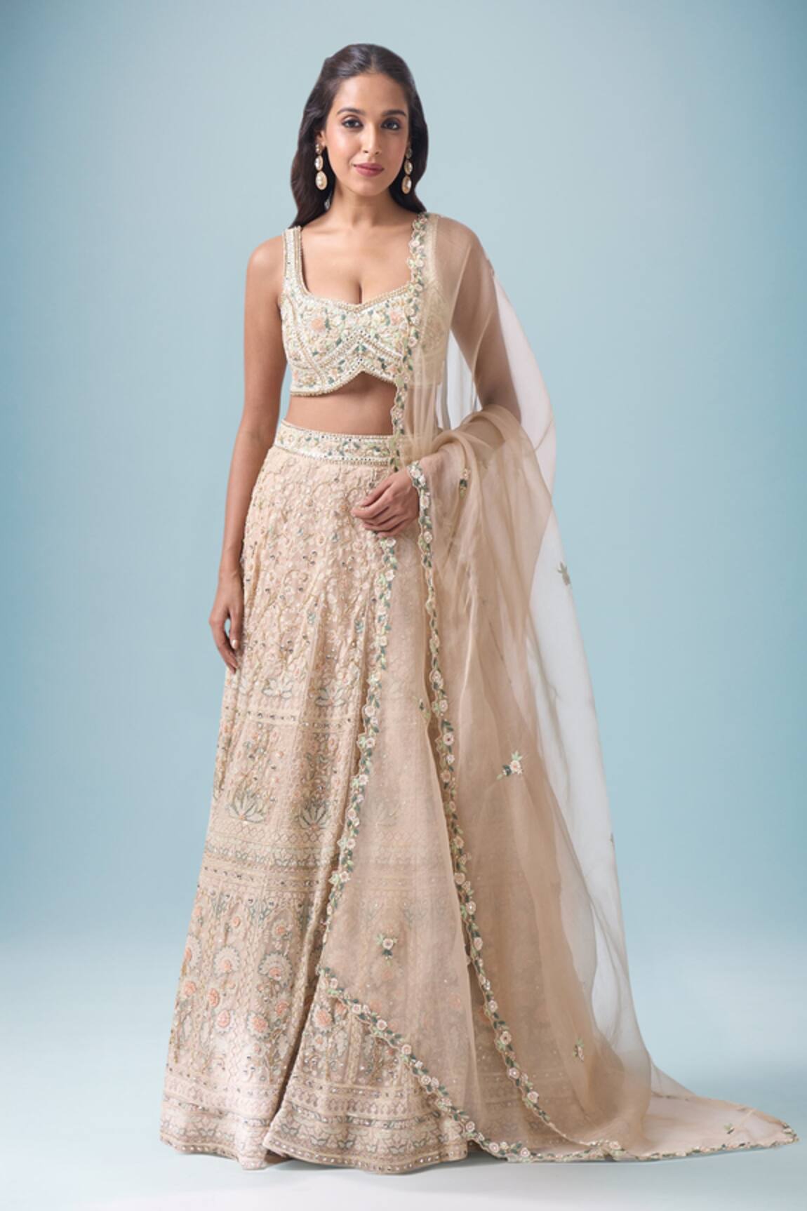 Neha Mehta Couture Beige Hand Embroidered Lehenga Set 