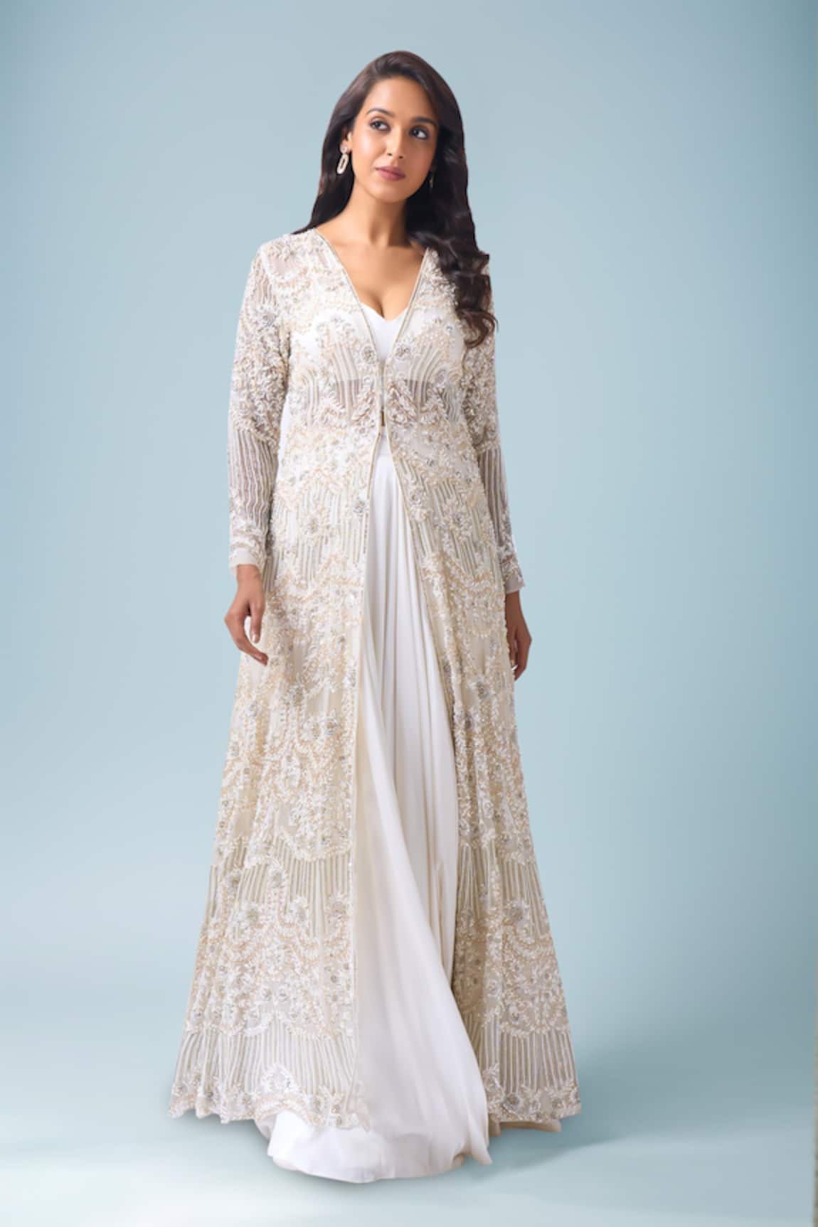 Neha Mehta Couture Ivory Hand Embroidered Jacket & Lehenga Set 