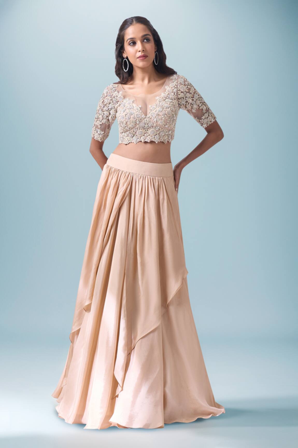 Neha Mehta Couture Champagne Gold Hand Embroidered Lehenga Set 