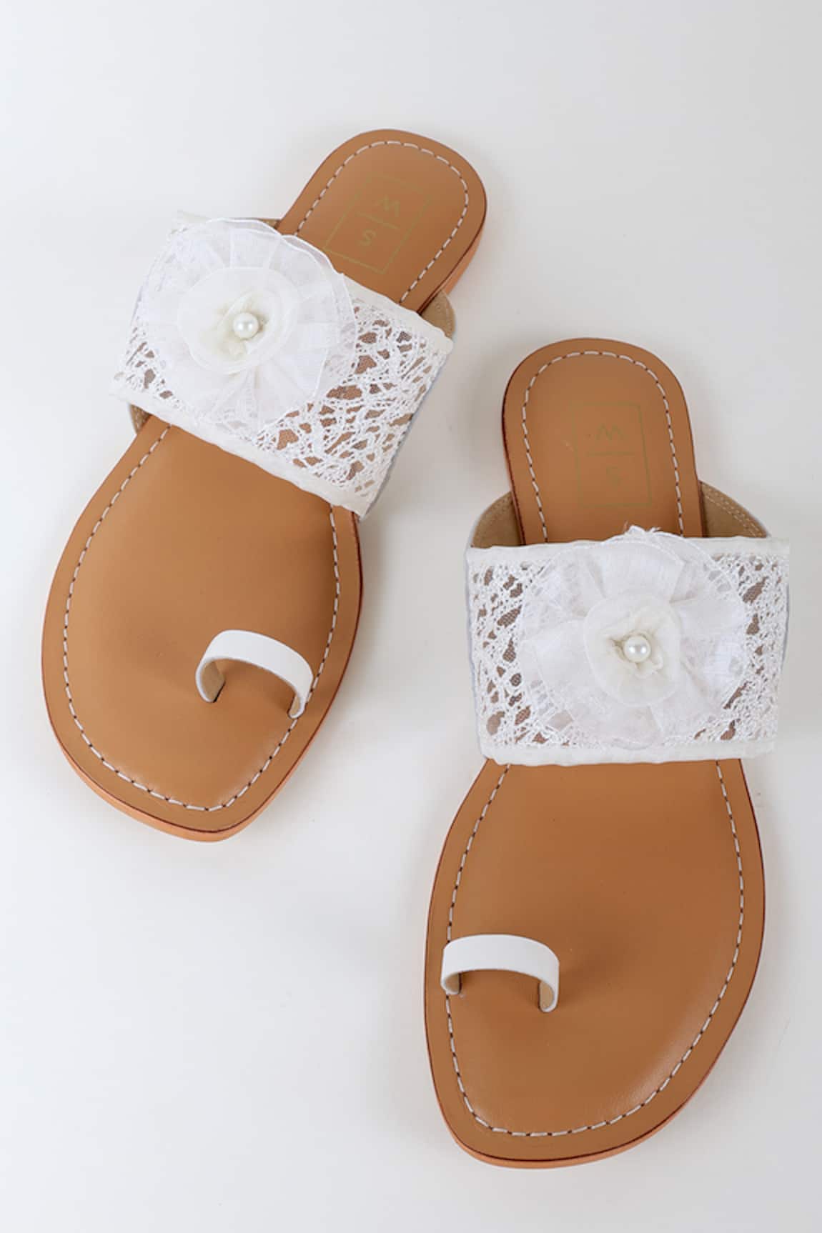 Sandalwali Tan Brown & White Lovena Sandals 