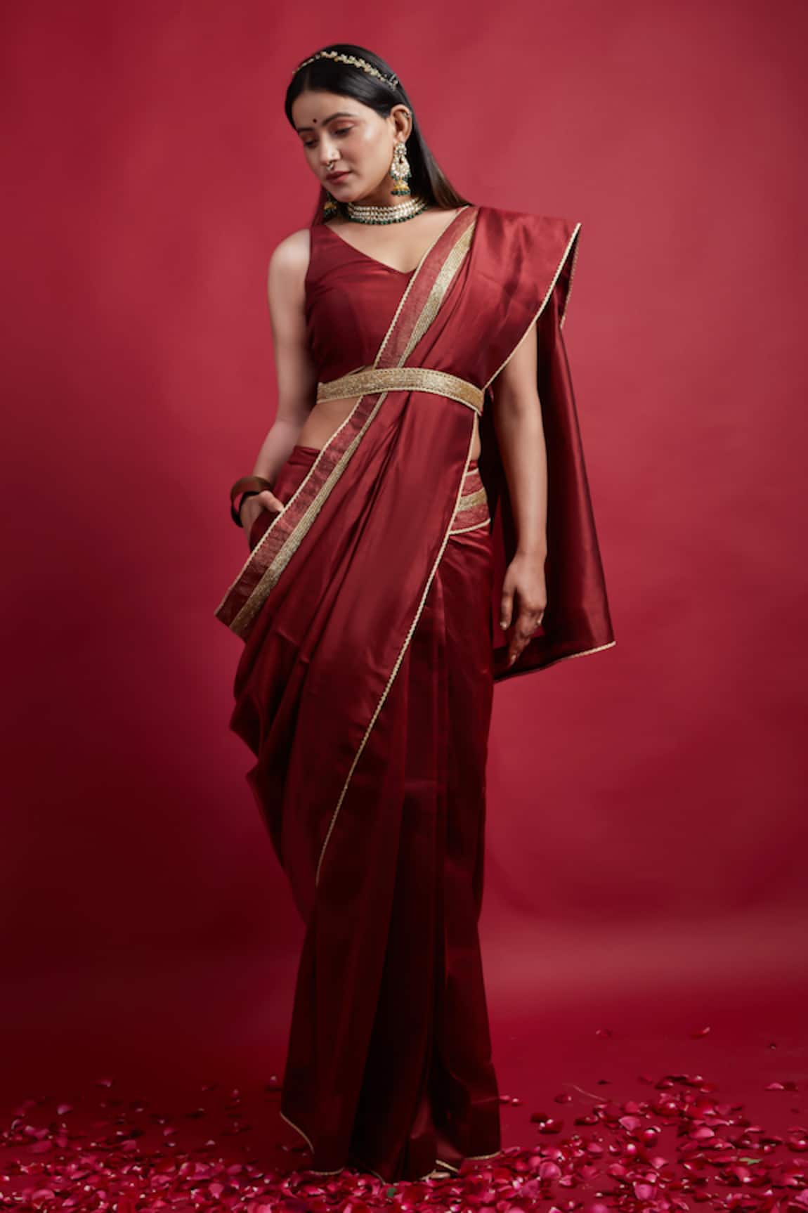 Vinusto Maroon Chanderi Handloom Saree With Blouse 