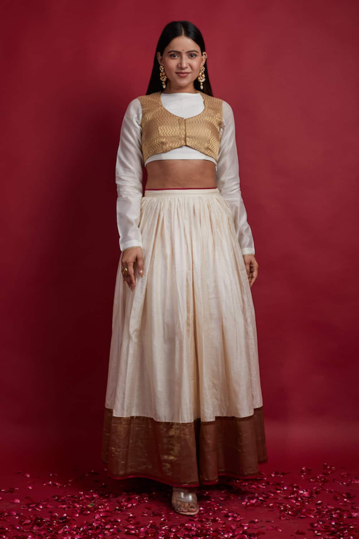 Vinusto Ivory & Gold Chanderi Lehanga Set 