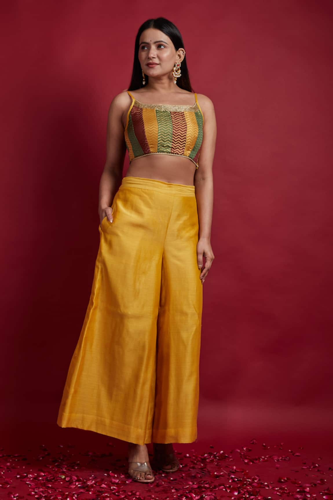 Vinusto Multicolored Spaghetti Top & Turmeric Palazzo 