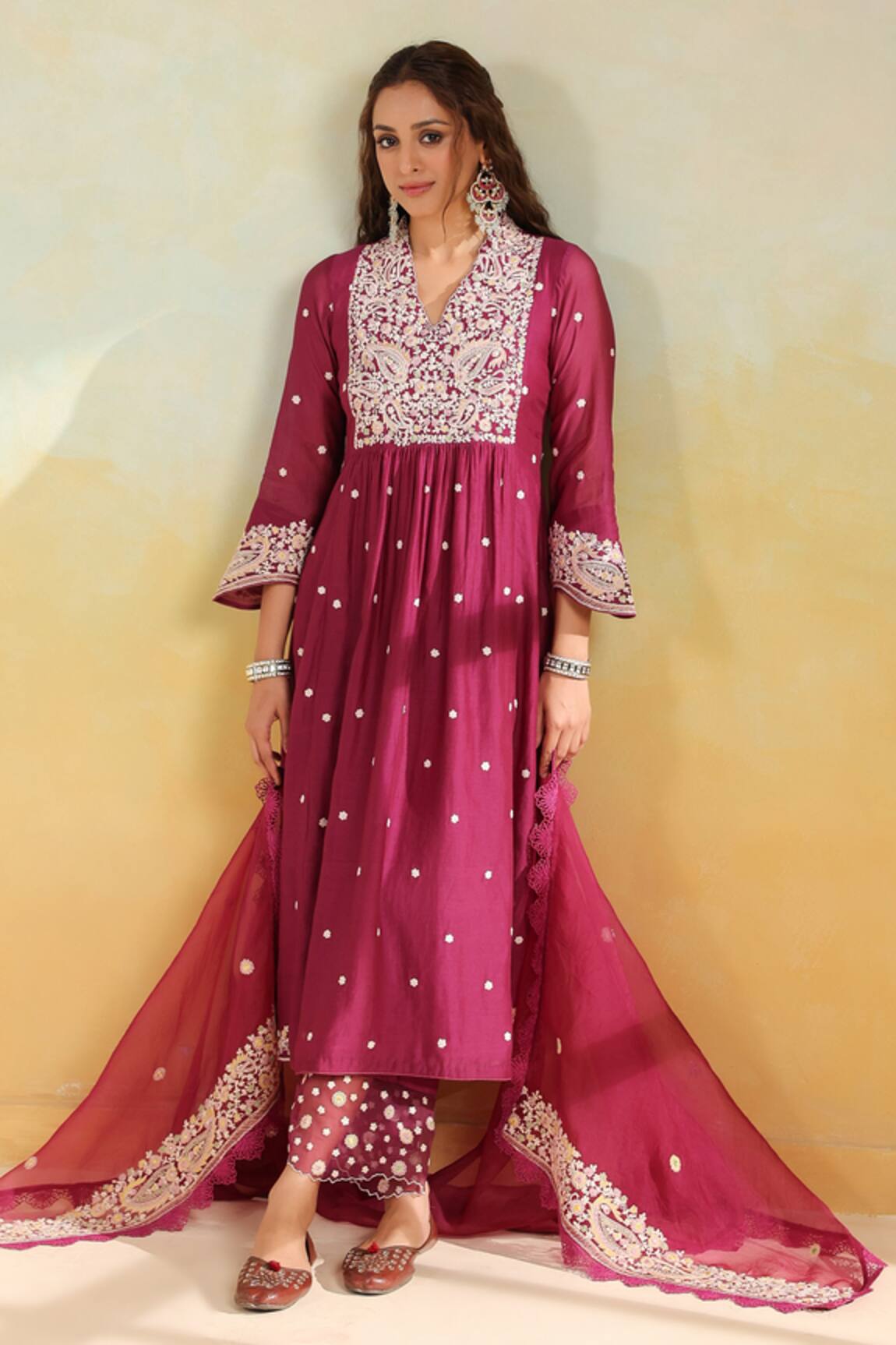 Label Niti Bothra Wine Dori Paisley Kurta Set 