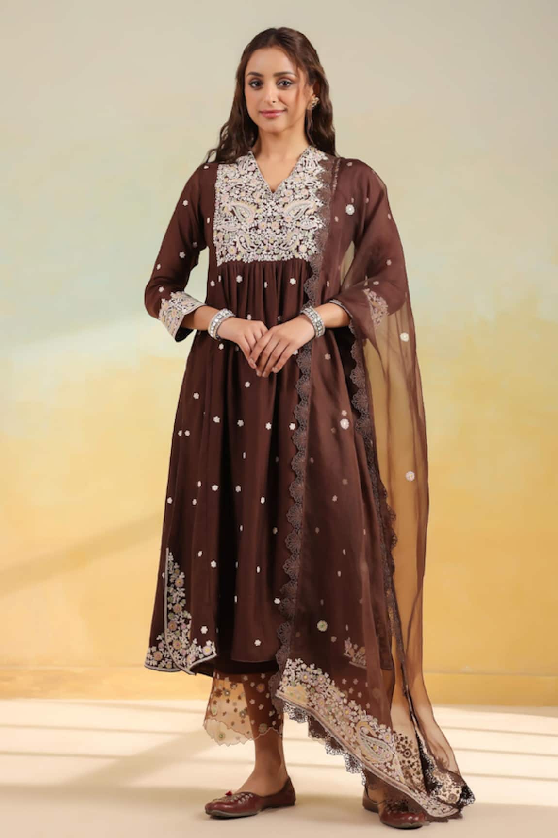 Label Niti Bothra Dori & Resham Embroidered Frock Style Kurta Set 