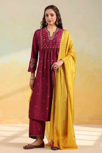 Label Niti Bothra Wine Zardozi Kurta Set 