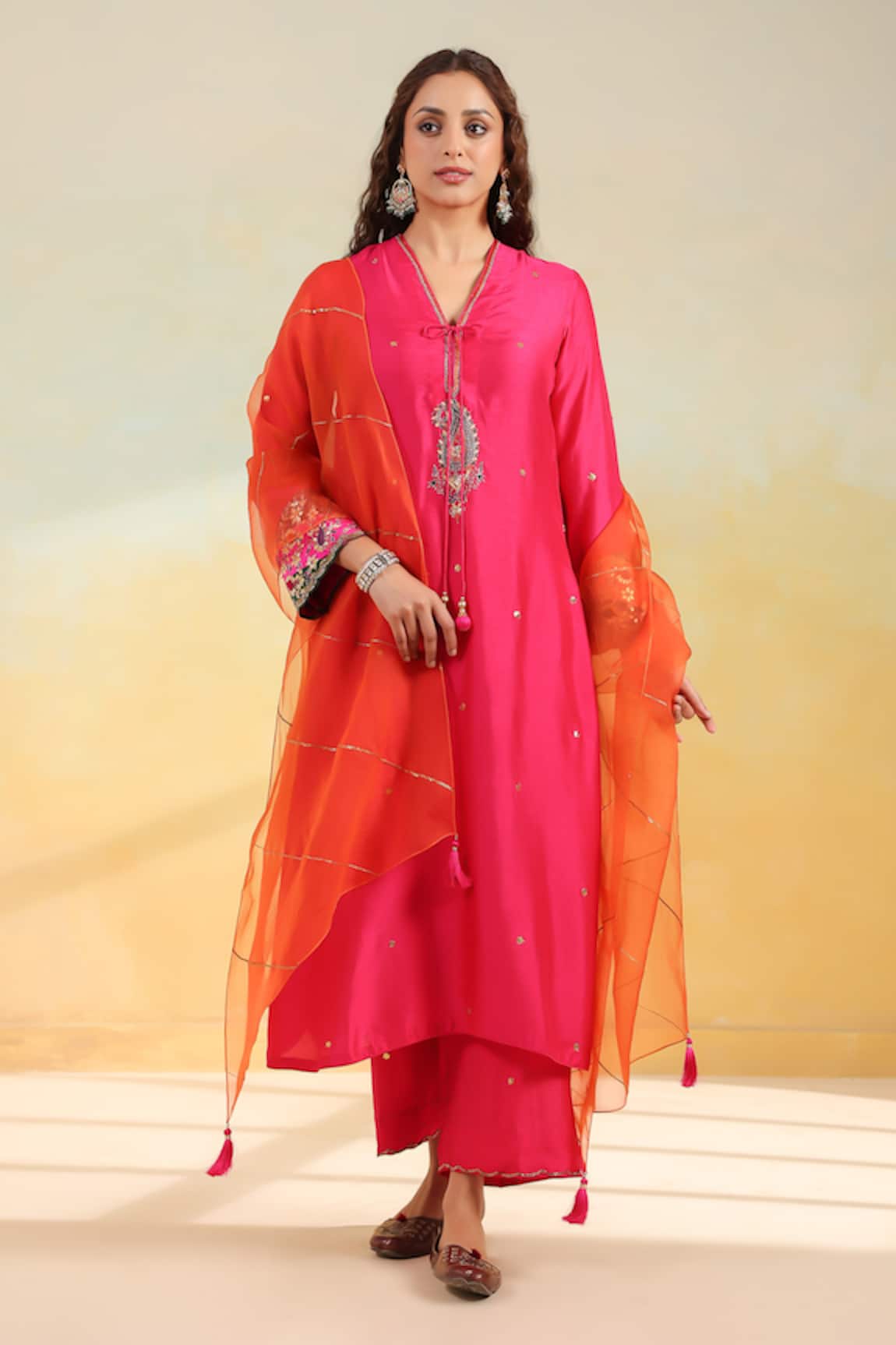 Label Niti Bothra Pink Paisley Gota Patti Kurta Set 