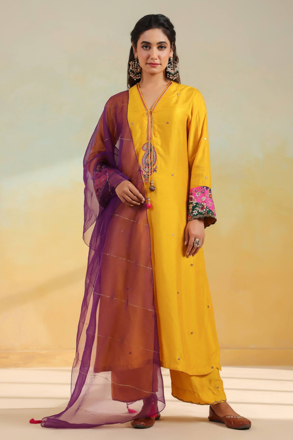 Label Niti Bothra Yellow Paisley Gota Patti Kurta Set 
