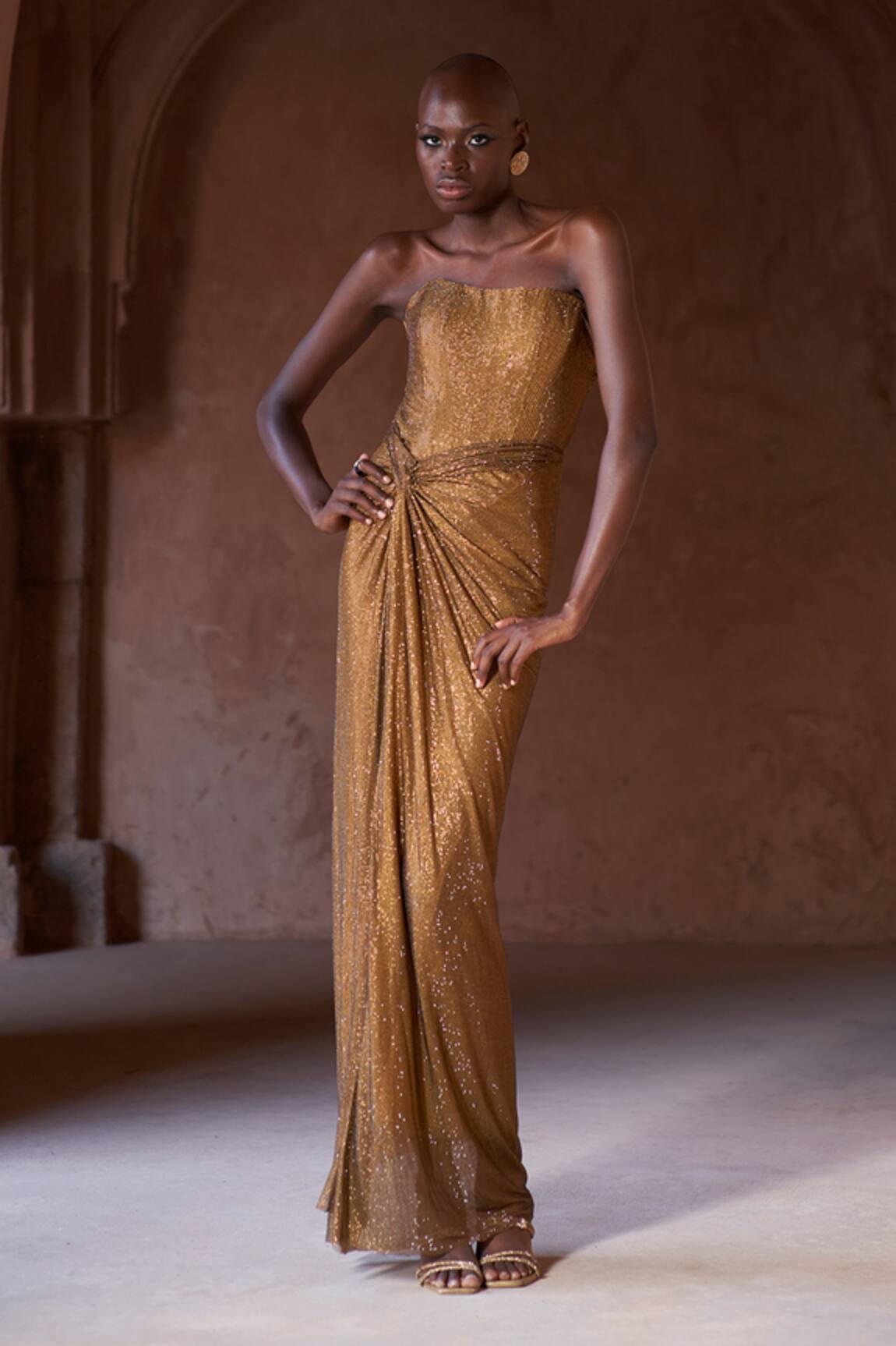 Itrh Crystal Embellished Gold Gown 