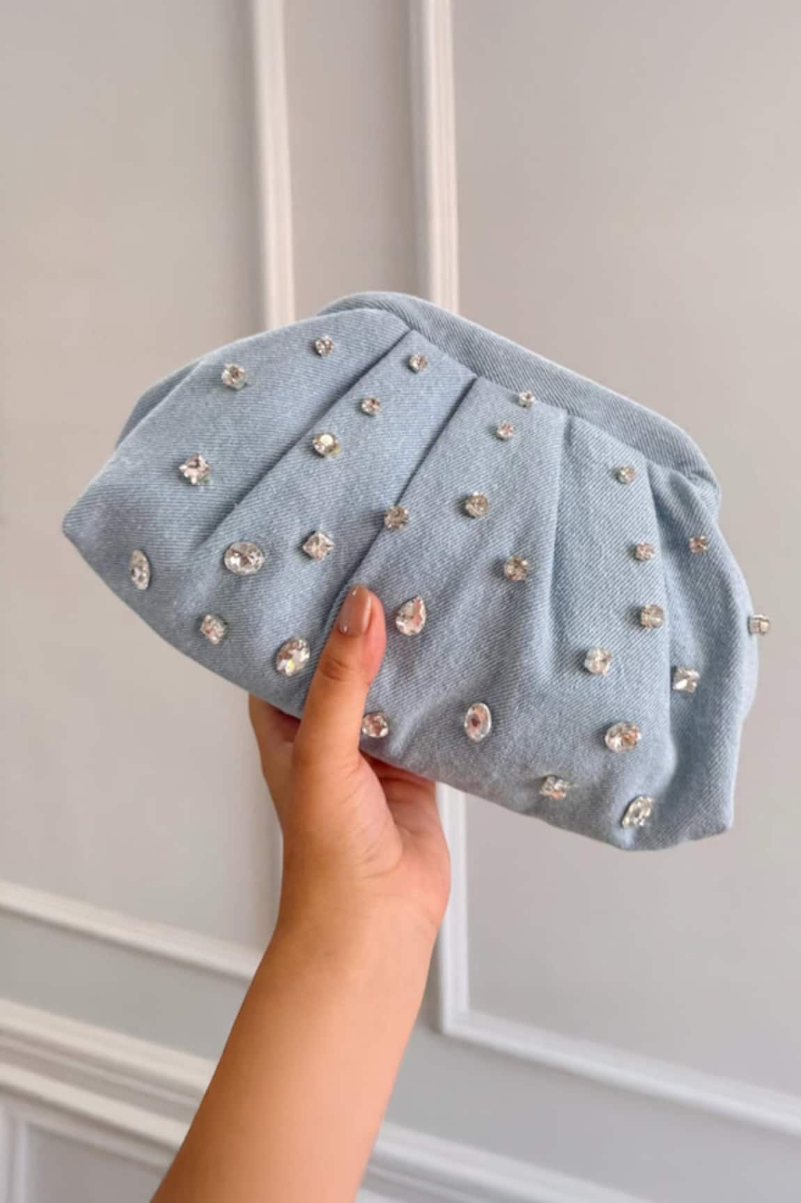 Boxwish By Bhumika Denim Rhinestone Box Bag 