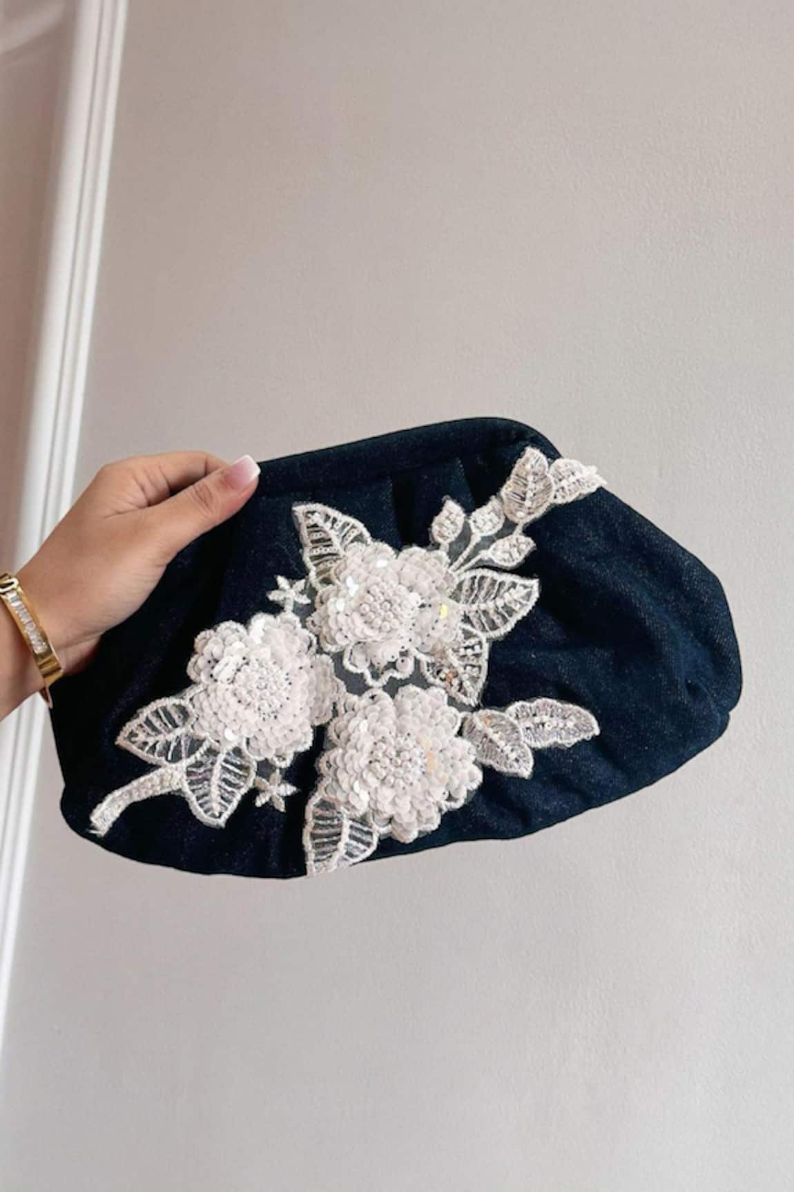 Boxwish By Bhumika Denim Floral Broach Bag 