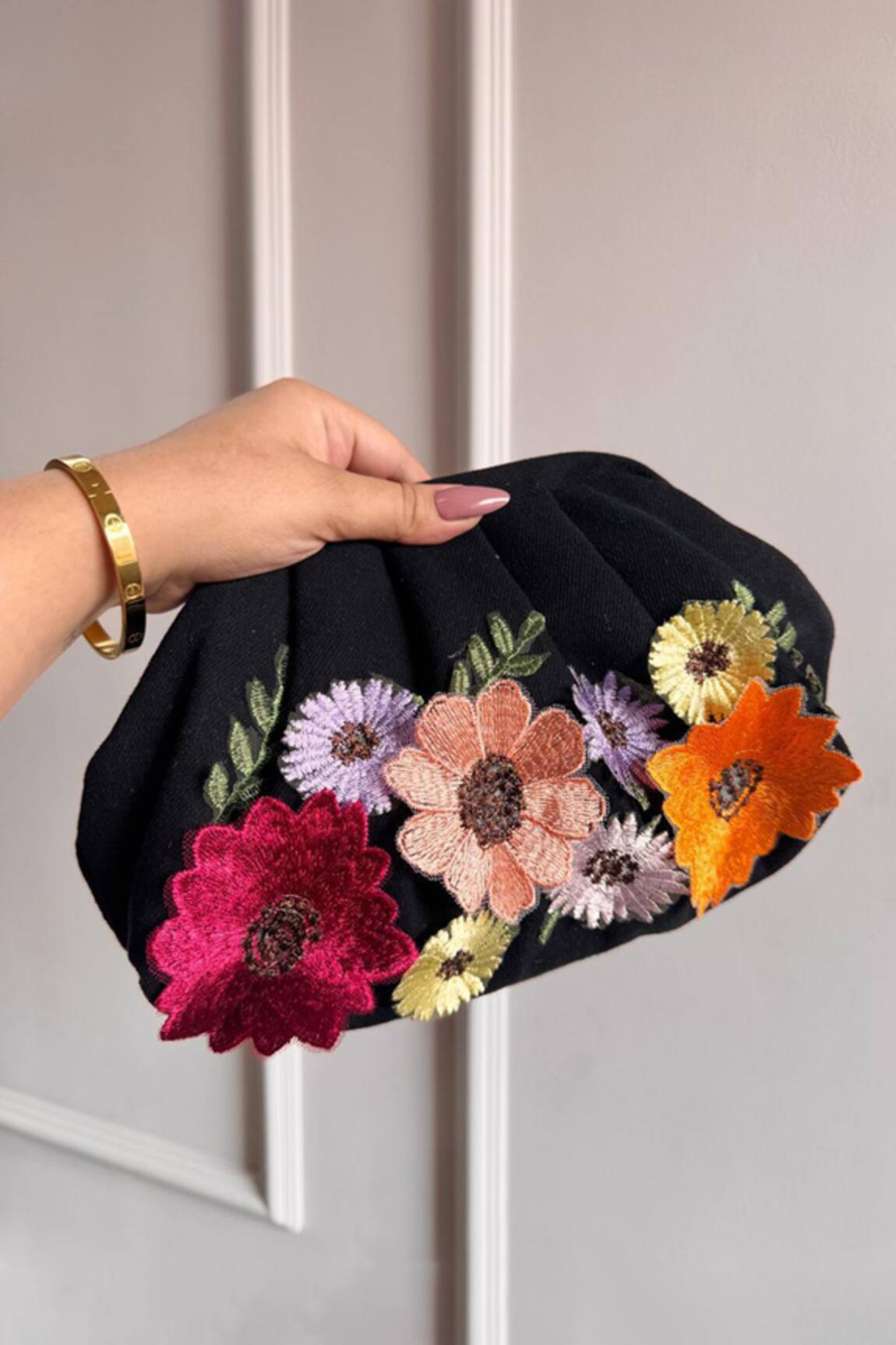 Boxwish By Bhumika 3D Applique Flora Black Bag 