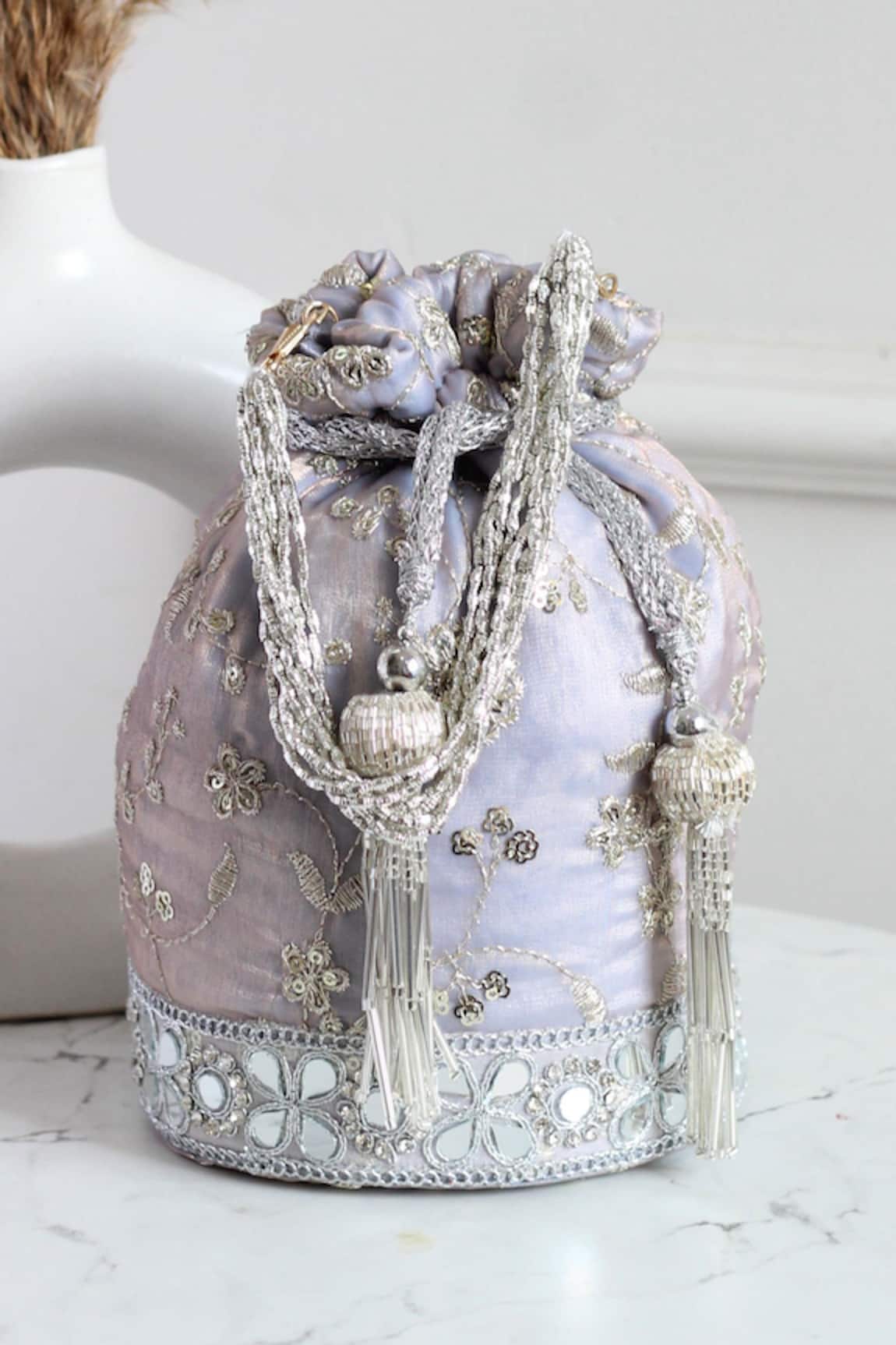 Boxwish By Bhumika Silk Zari Mirror Lace Potli Bag 