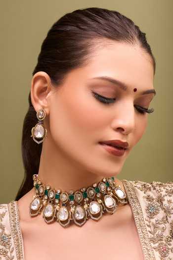 Nazaakat By Samara Singh Kundan Blue & Green Necklace Set 