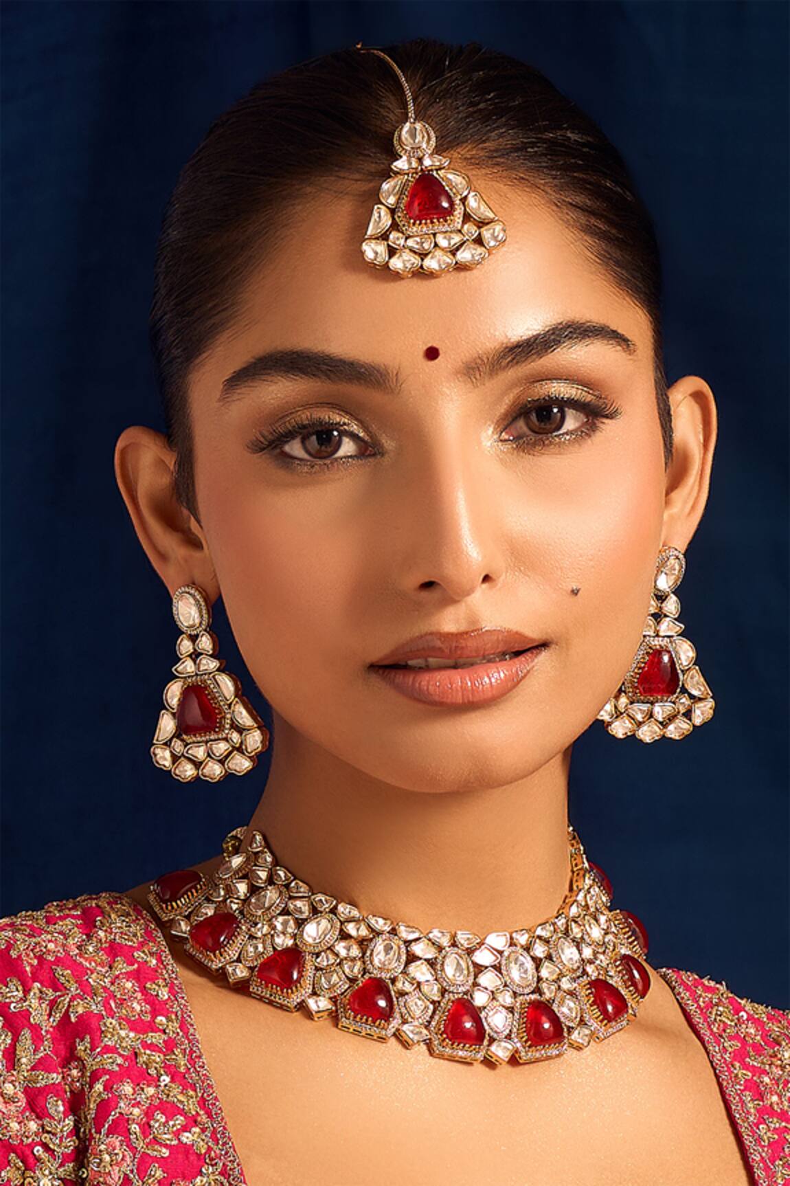 Nazaakat By Samara Singh Ruby Kundan Necklace Set