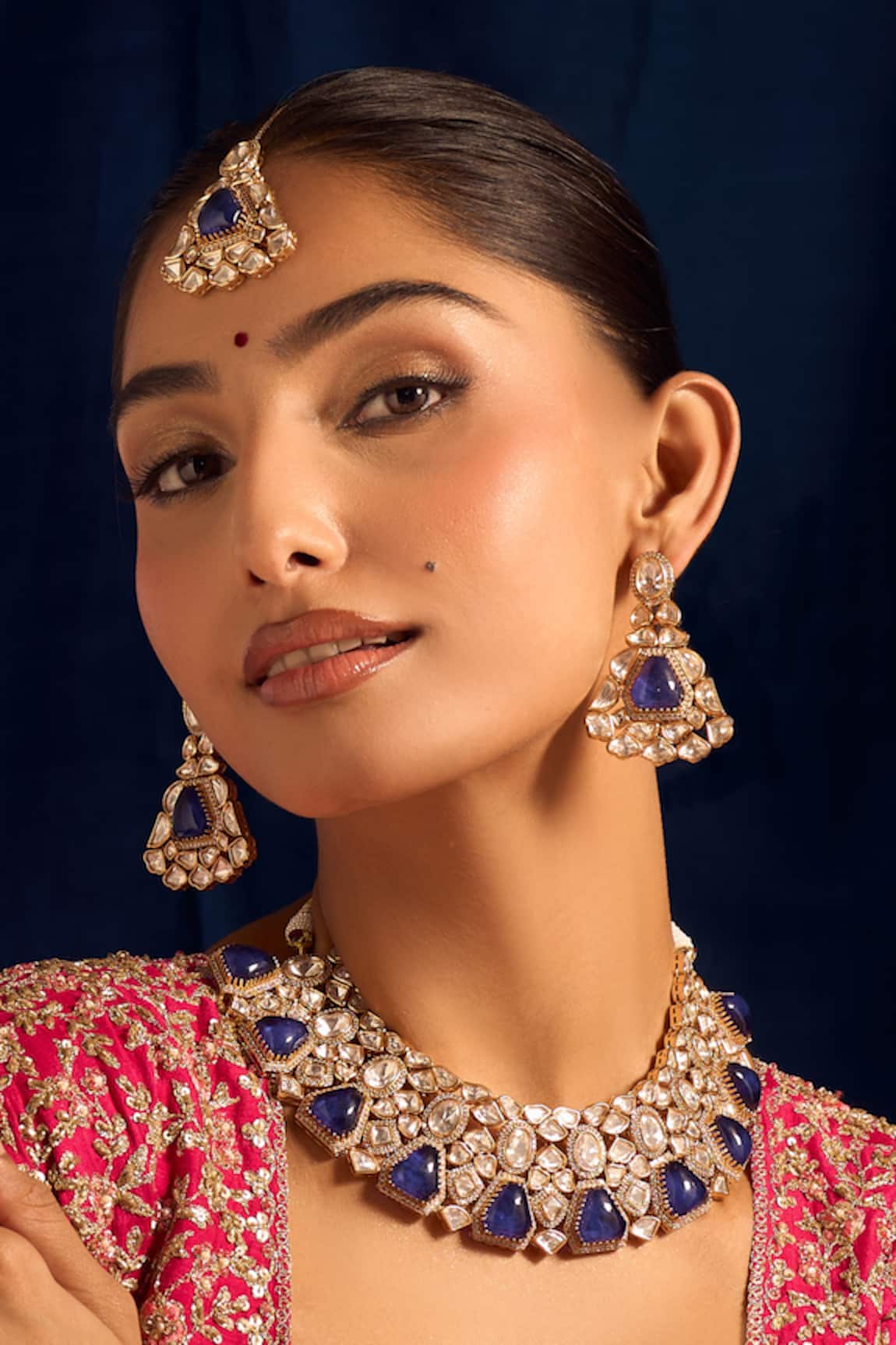 Nazaakat By Samara Singh Kundan Blue Brass Jewelry Set 