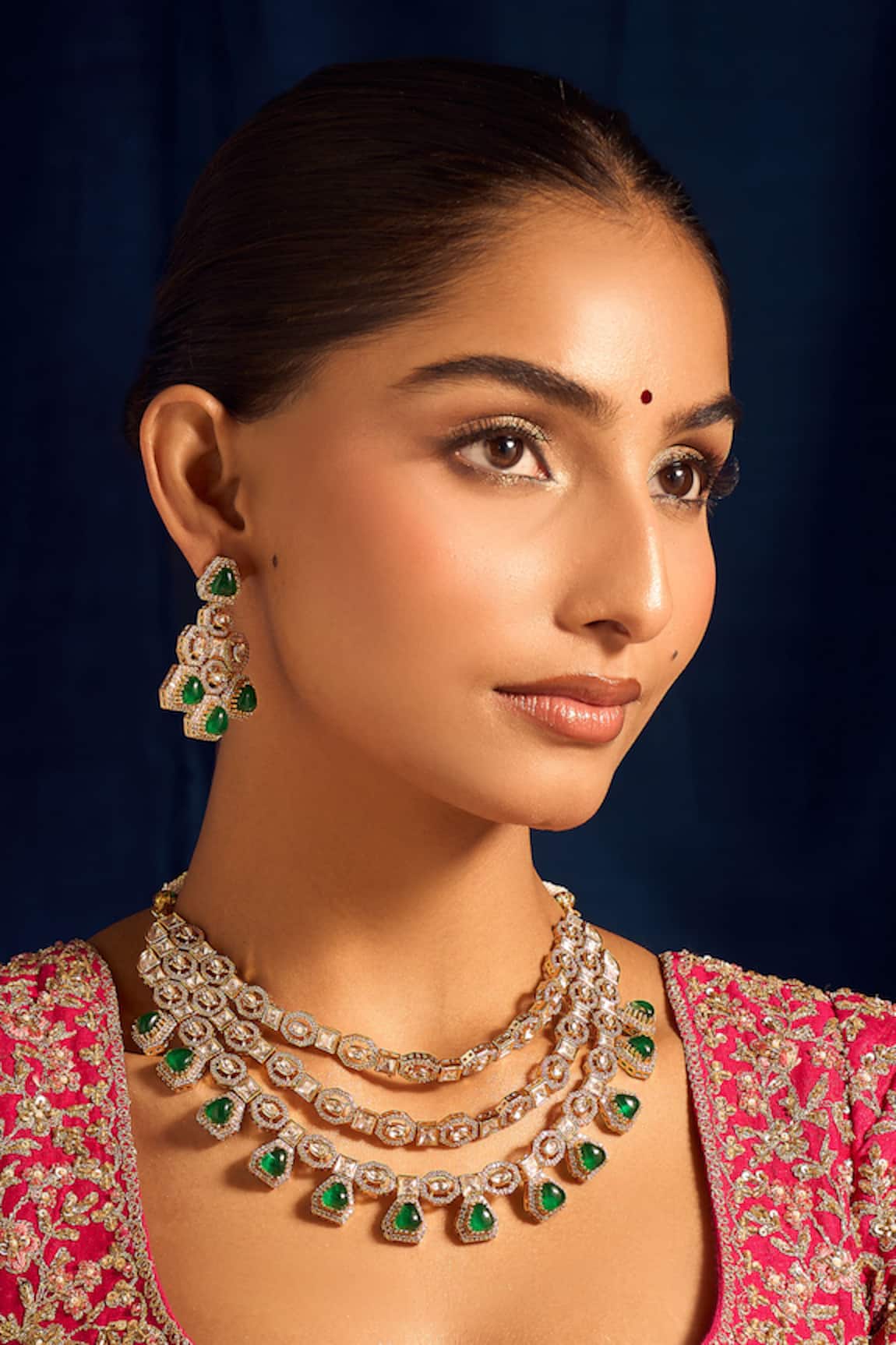 Nazaakat By Samara Singh Kundan Green Necklace & Earring Set 