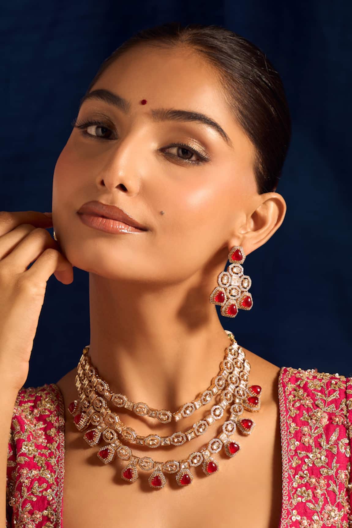 Nazaakat By Samara Singh Ruby Red Kundan Necklace & Earring Set