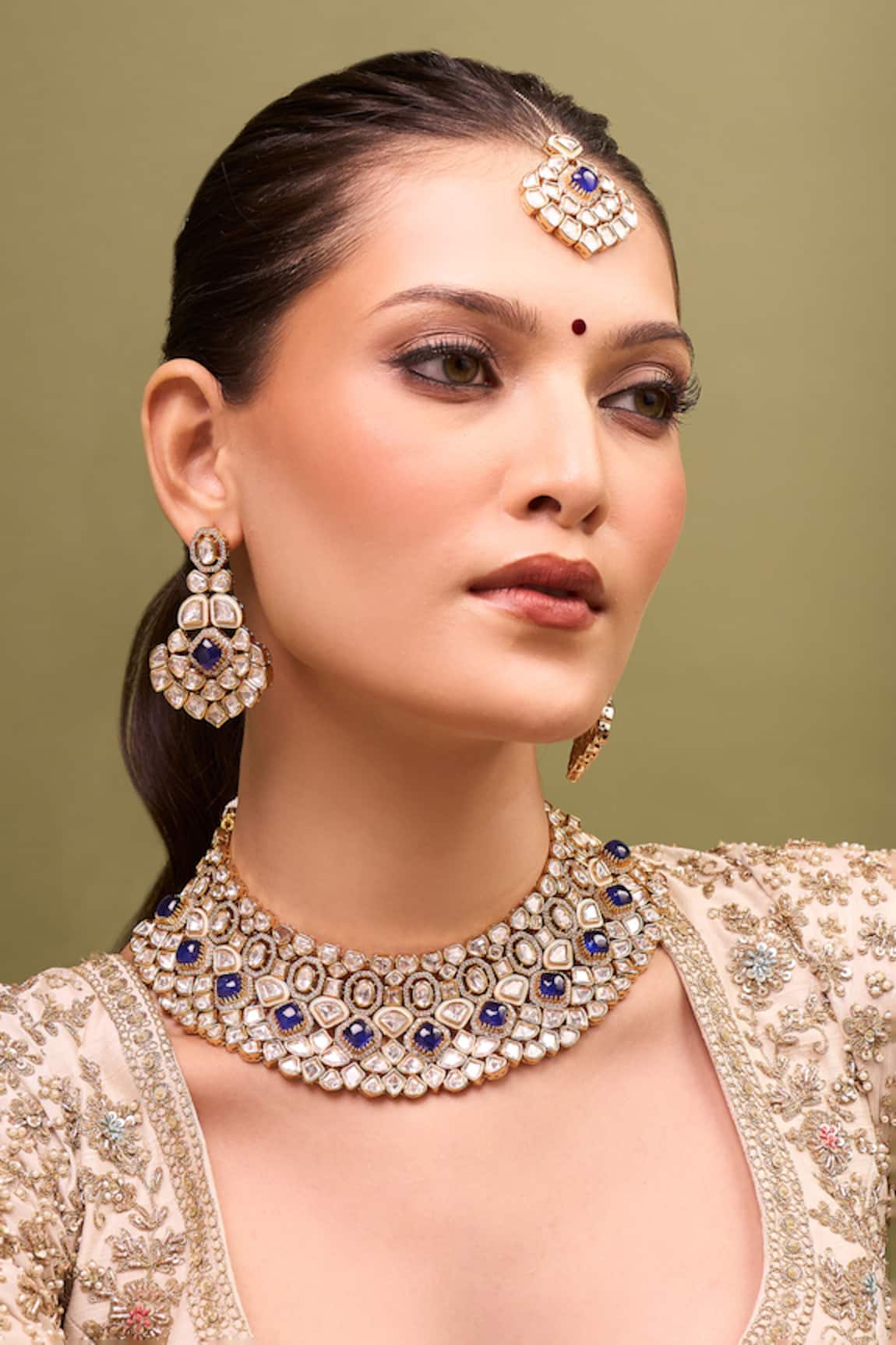 Nazaakat By Samara Singh Kundan Blue Necklace Set 