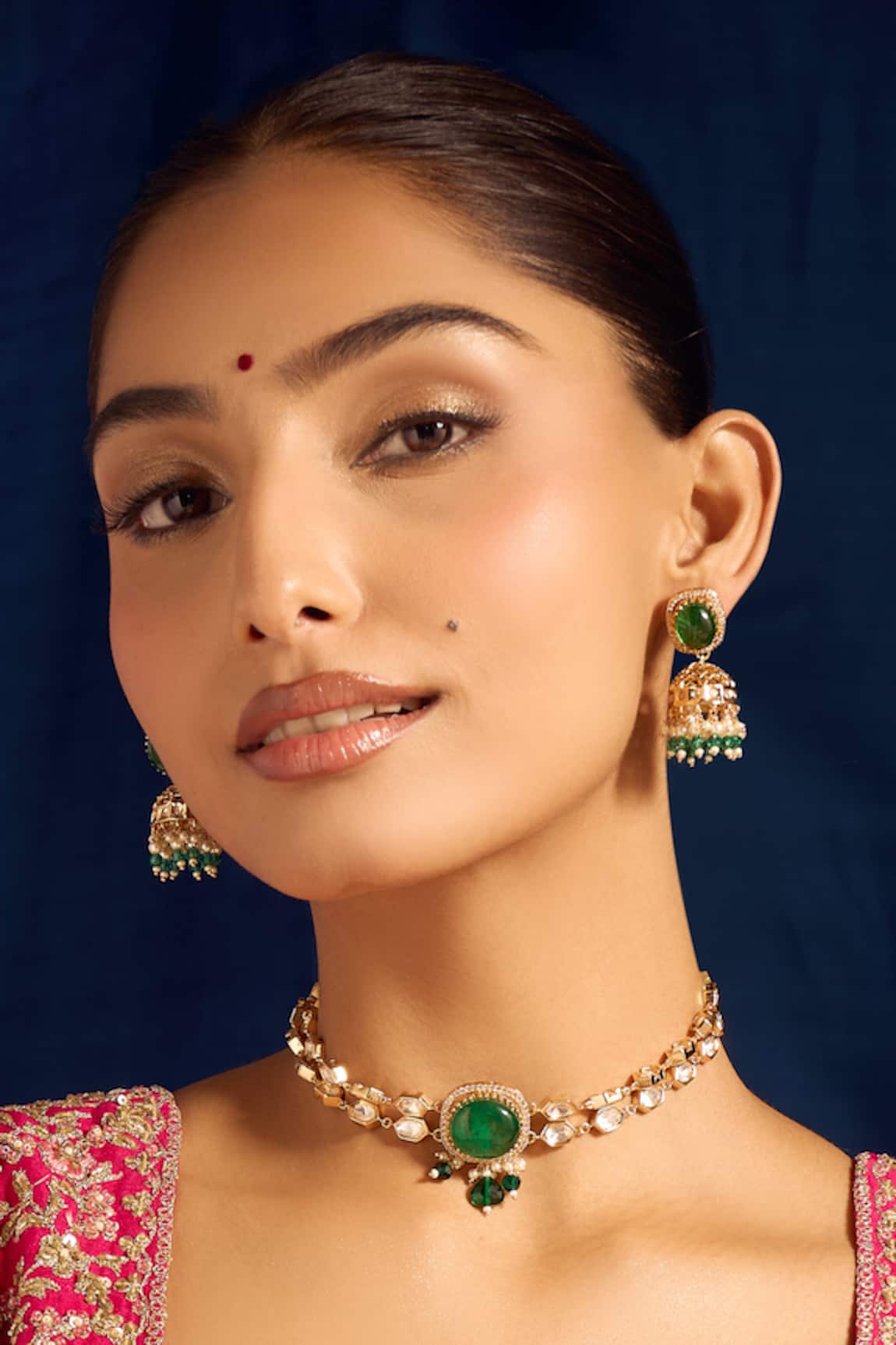 Nazaakat By Samara Singh Kundan Green Necklace & Earring Set