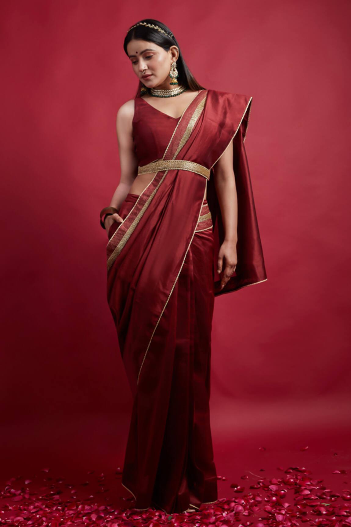 Vinusto Maroon Chanderi Handloom Saree 