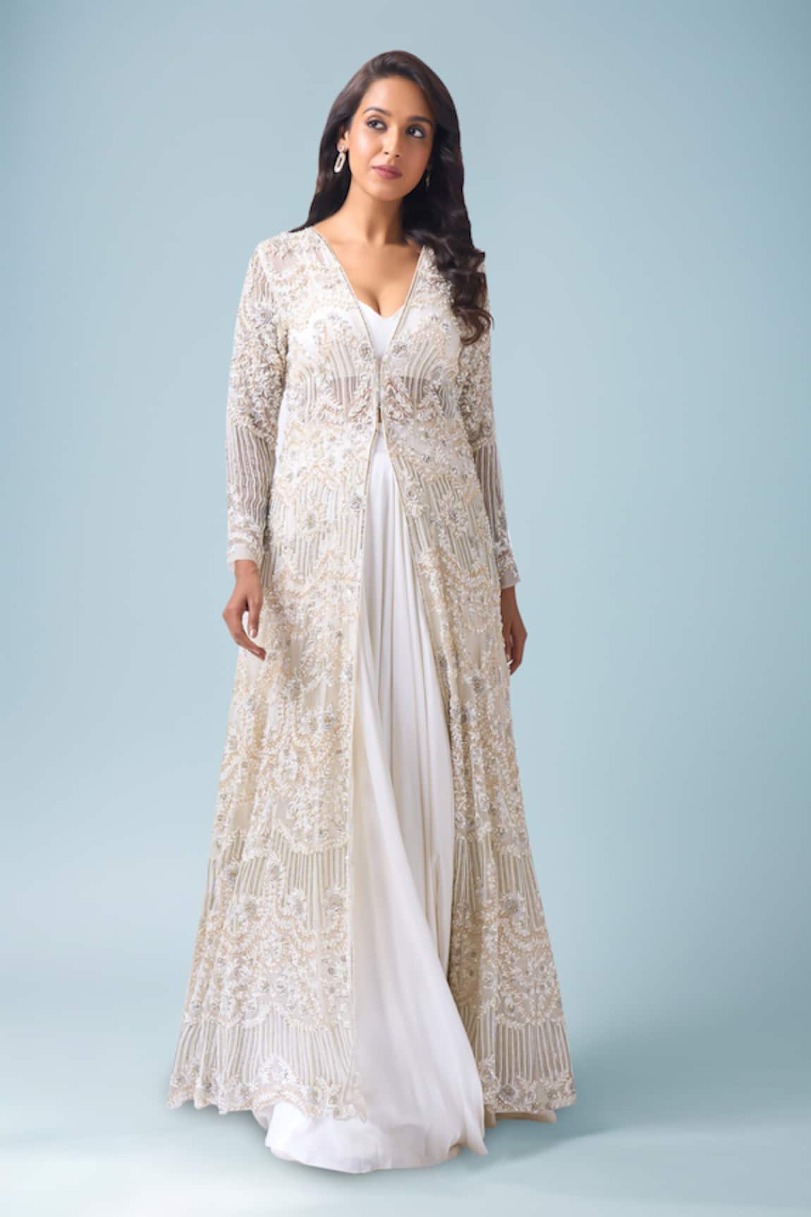 Neha Mehta Couture Ivory Hand Embroidered Jacket & Lehenga Set 