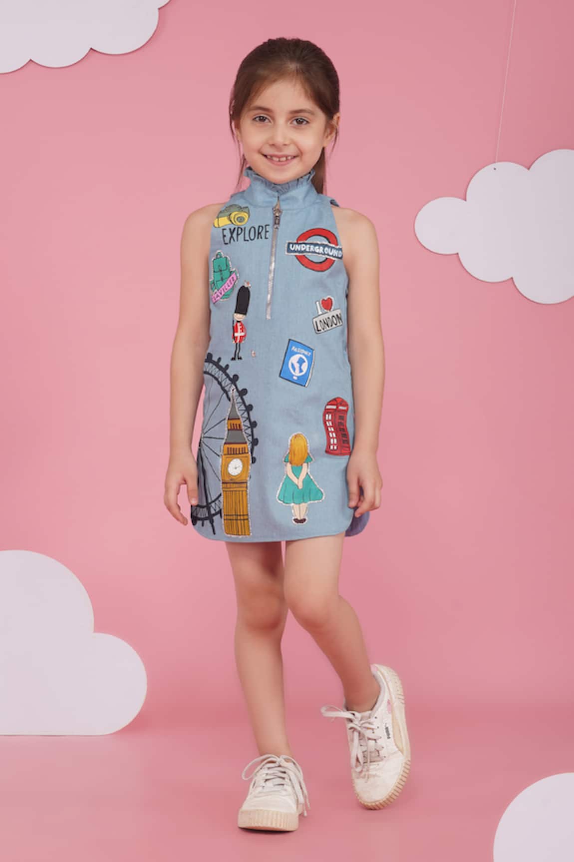 Hoity Moppet Light Blue Denim Designer Dress 