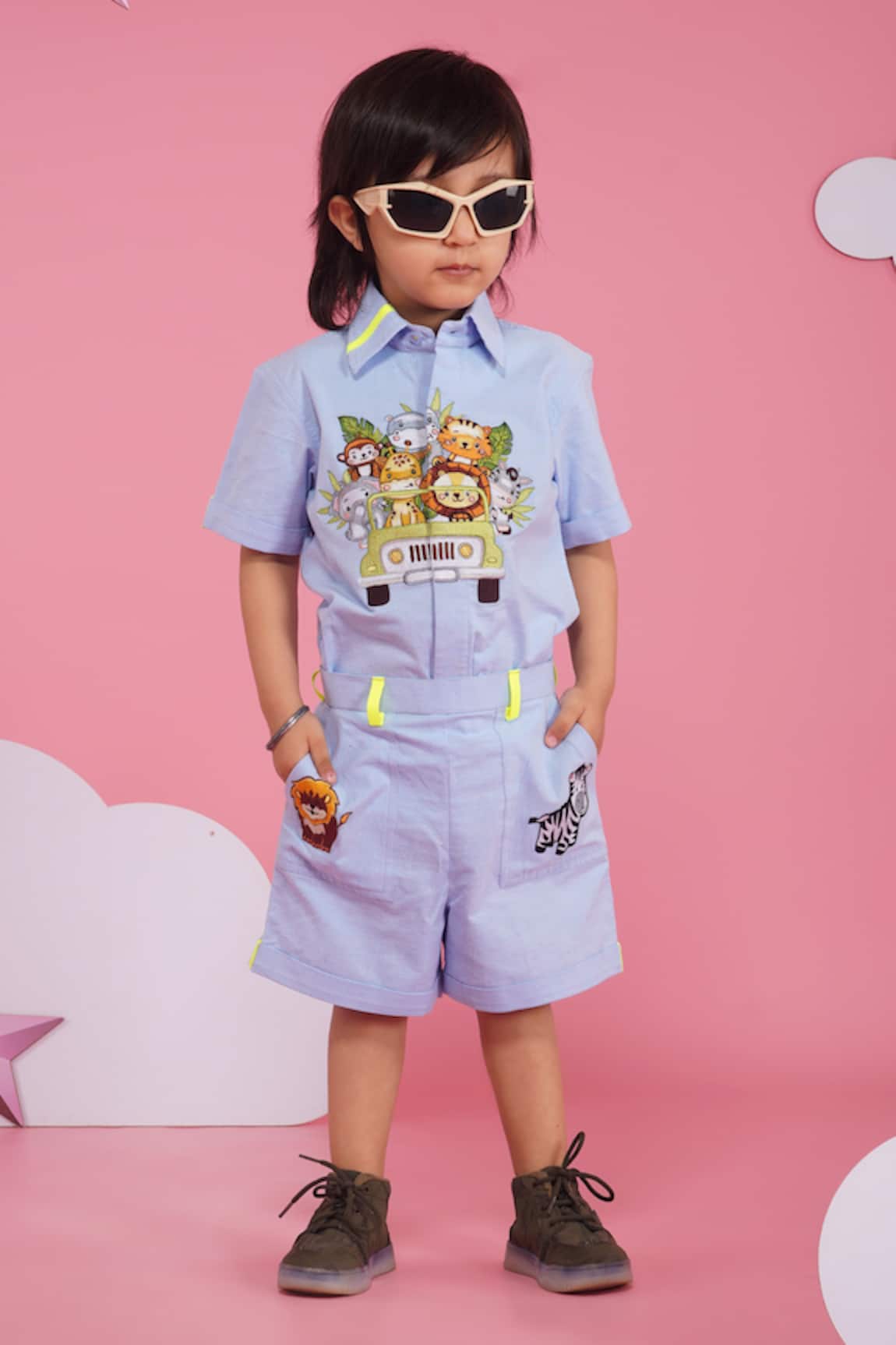 Hoity Moppet Light Blue Designer Shirt & Shorts Set 