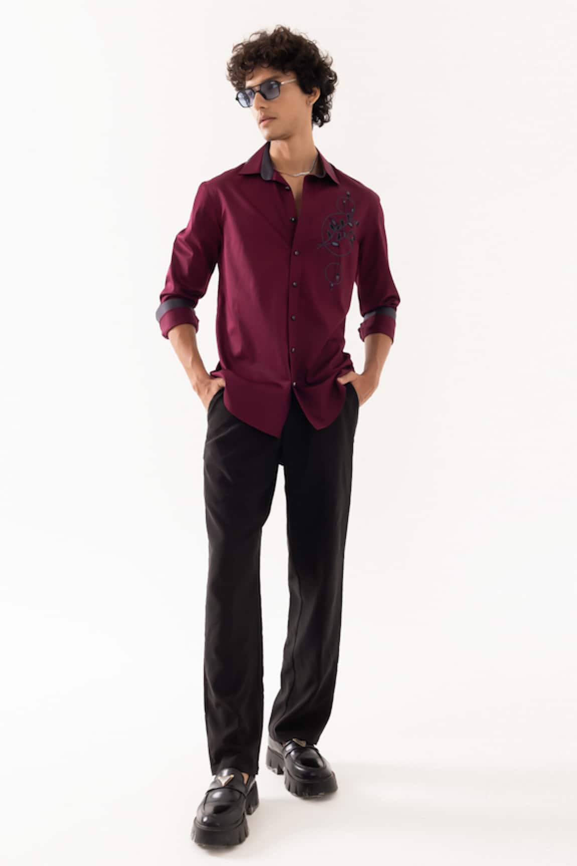 Paarsh Embroidered Red Wine Designer Shirt 