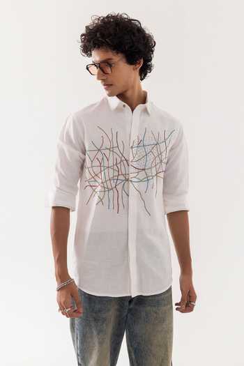 PAARSH Chain Stitch Ivory Linen Shirt