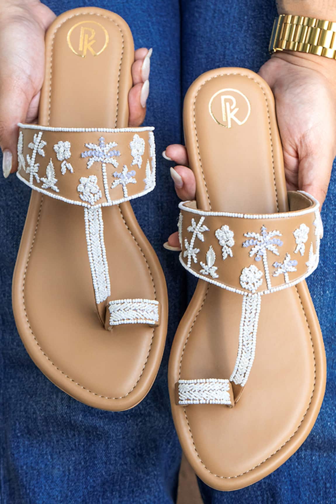 Preet Kaur Palm Tan Kolhapuri Sandals 