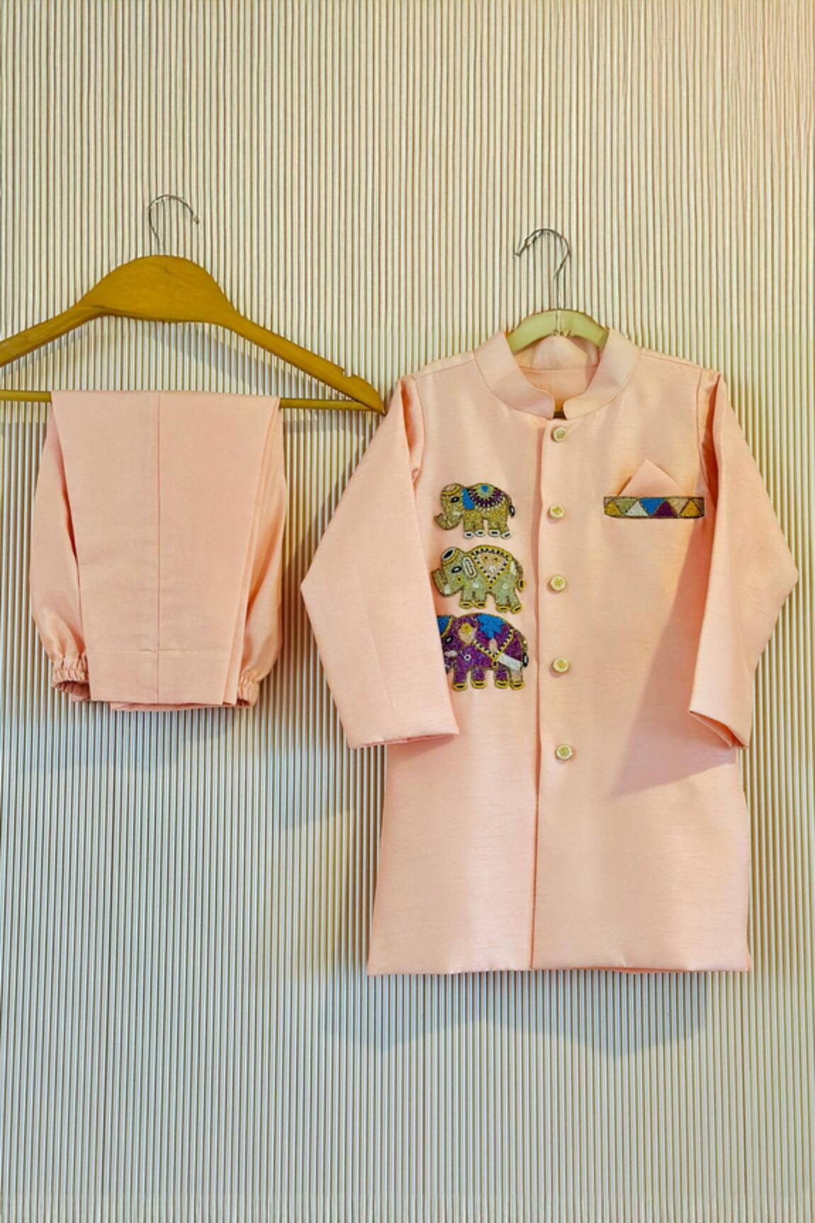 Rage Attire-Sweta Saria Designer Peach Sherwani & Pant Set