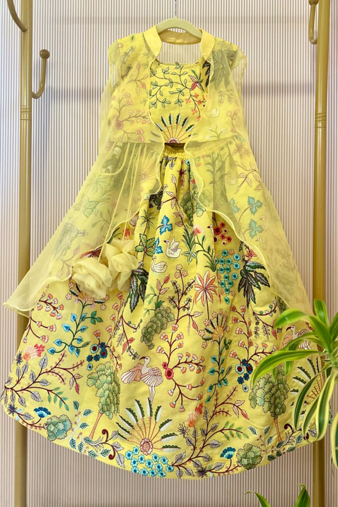 Rage Attire-Sweta Saria Yellow Embroidered Jacket Lehenga Set 