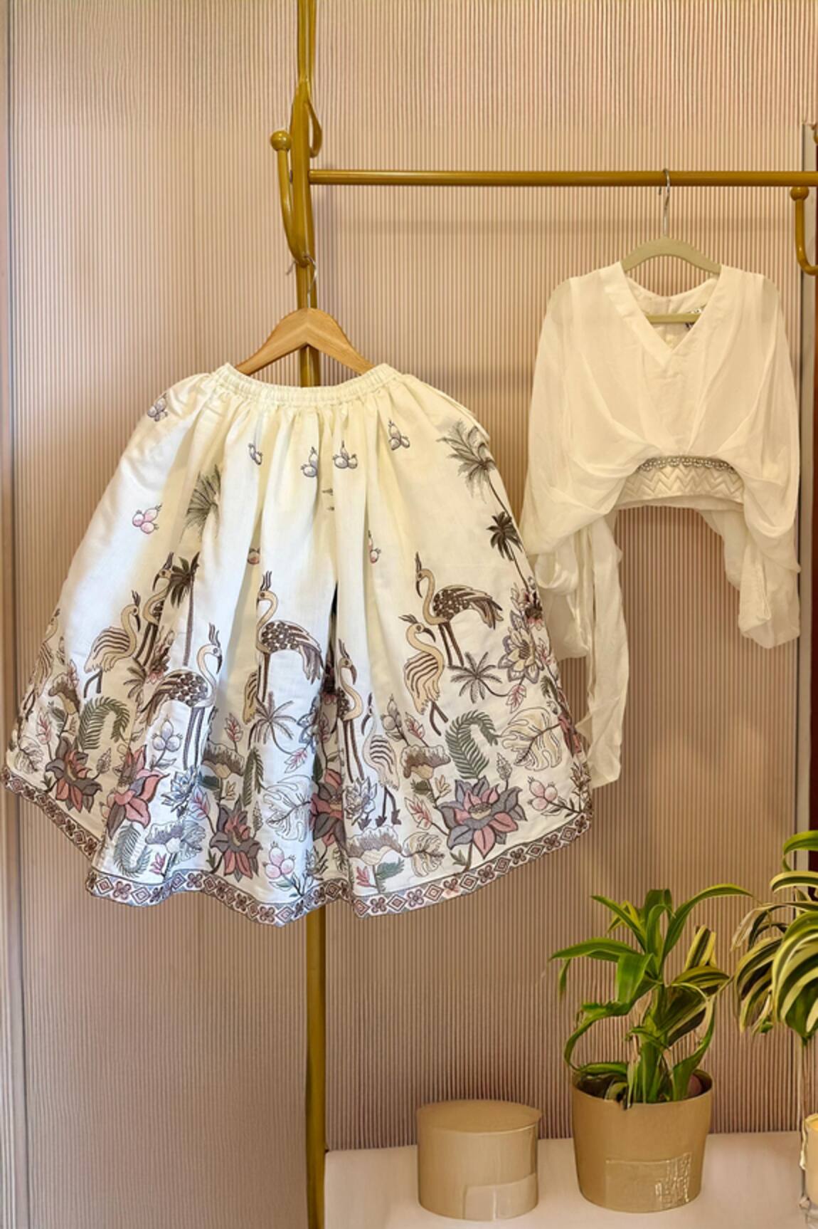 Rage Attire-Sweta Saria Ivory Ruched Top & Lehenga Set 