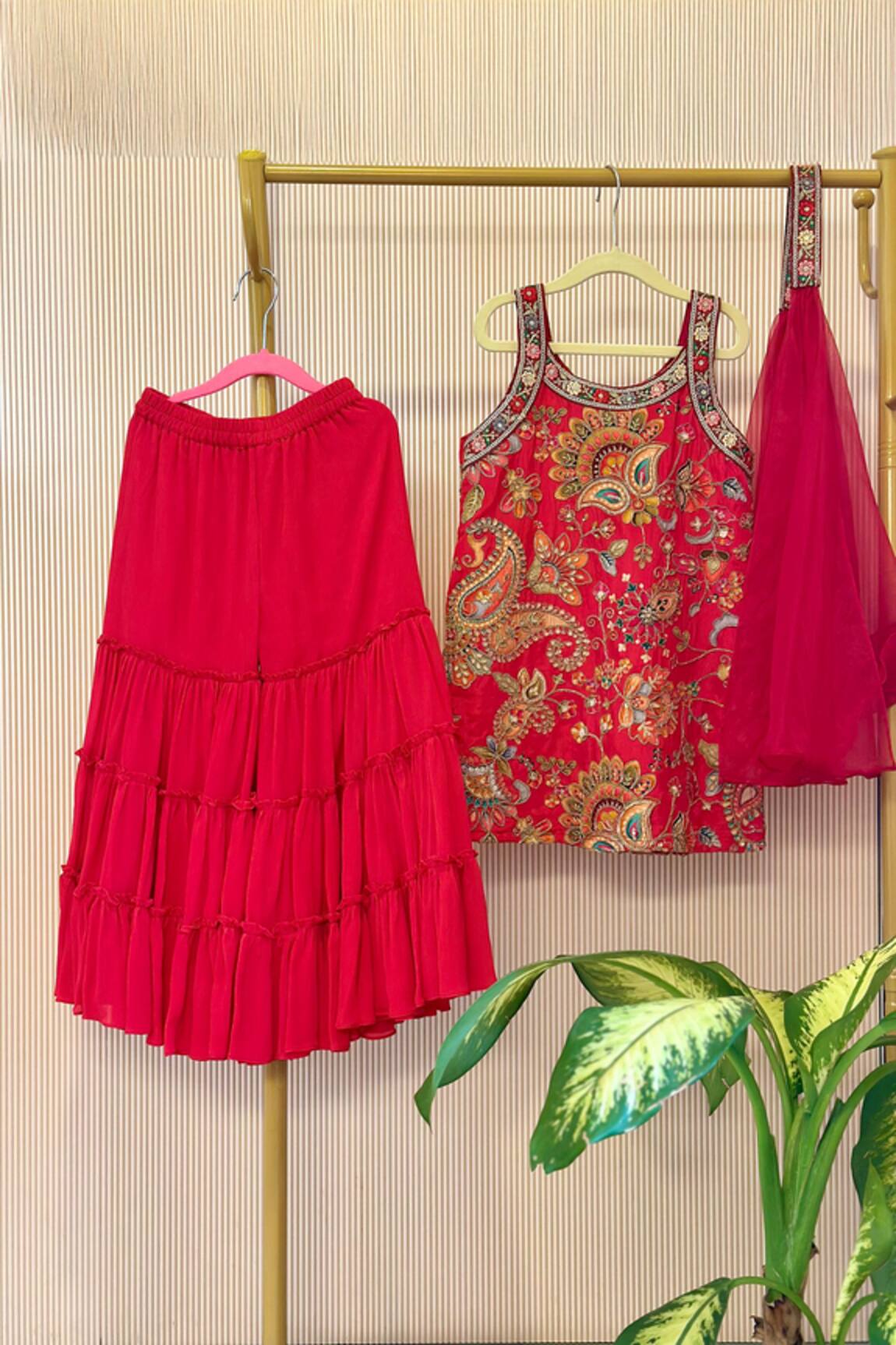 Rage Attire-Sweta Saria Red Designer Kurta Sharara Set 