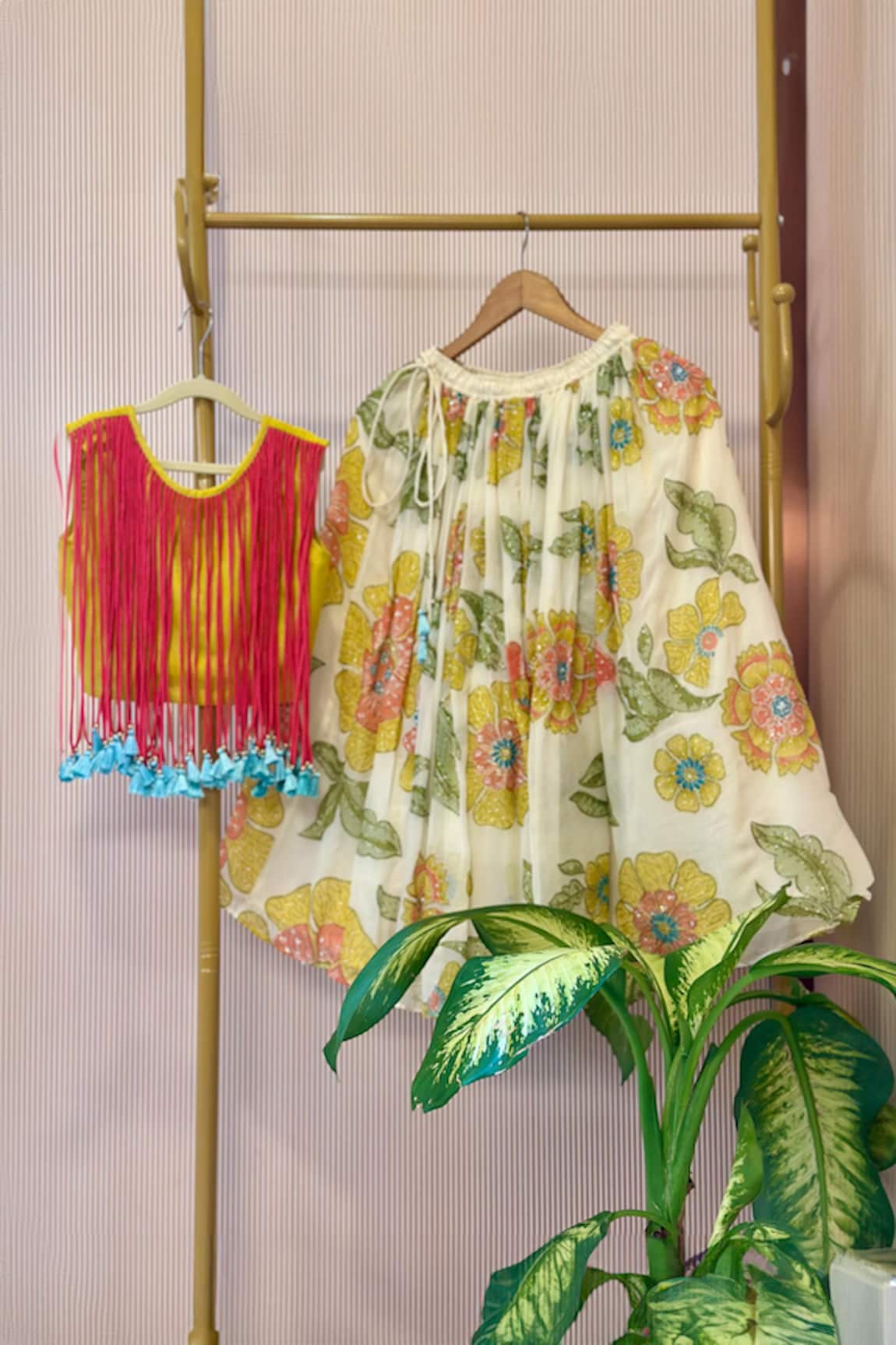 Rage Attire-Sweta Saria Floral Print Lehenga & Fringed Top Set 